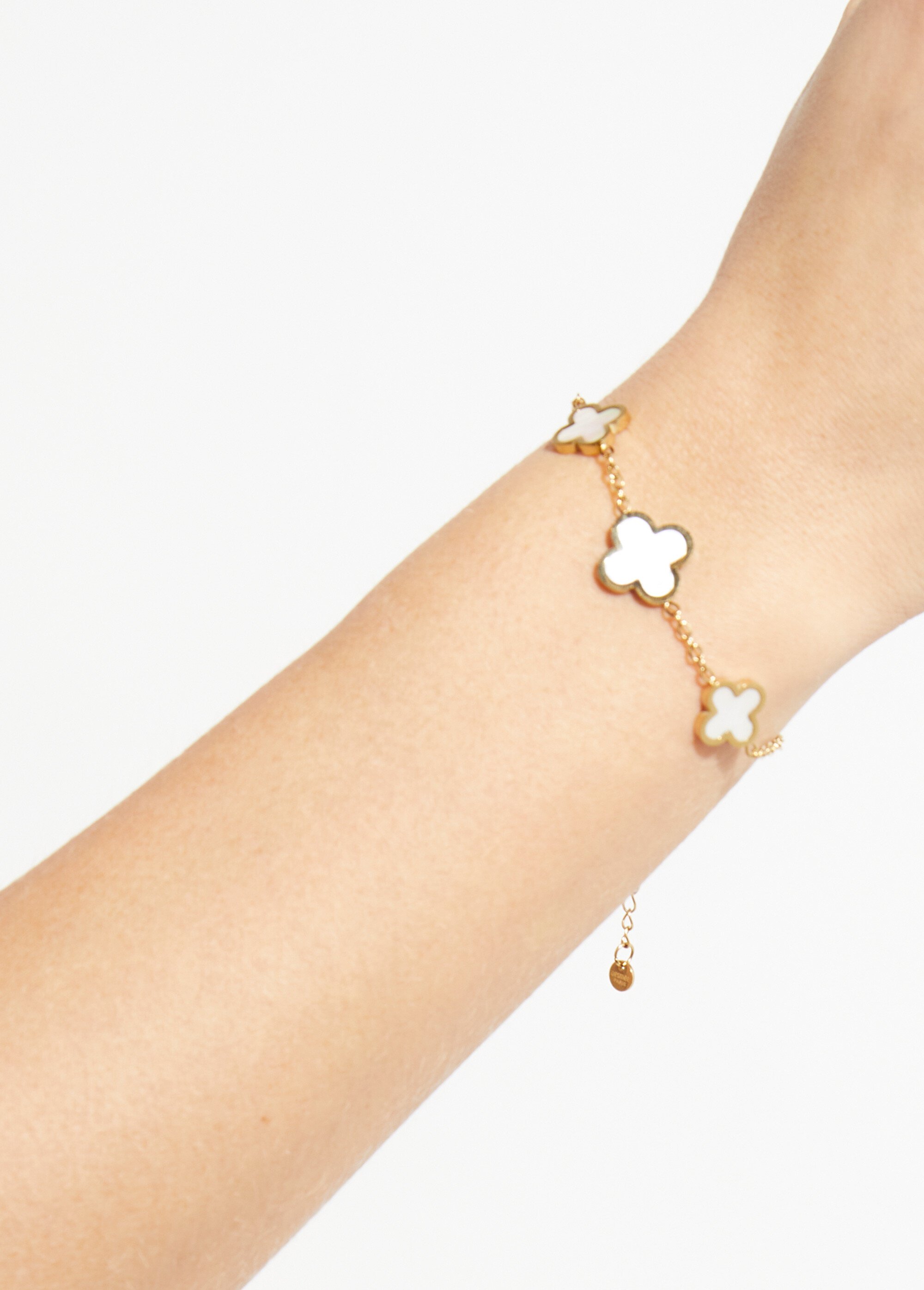 Bracelet avec breloques fleur acier inoxydable et nacre Doré ULINE SI1
