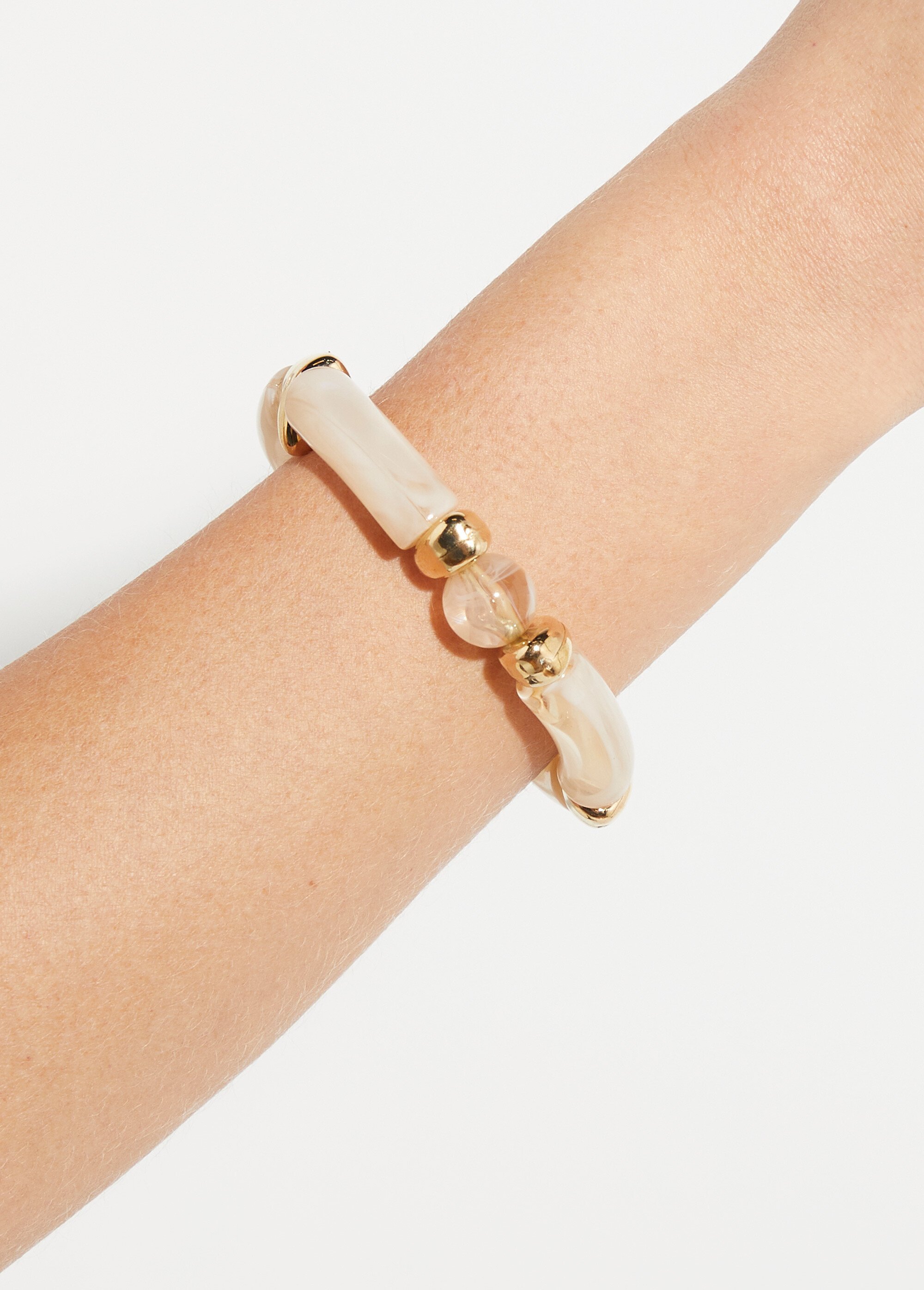 Bracelet tubes résine élastiqué Beige UZORA SI1