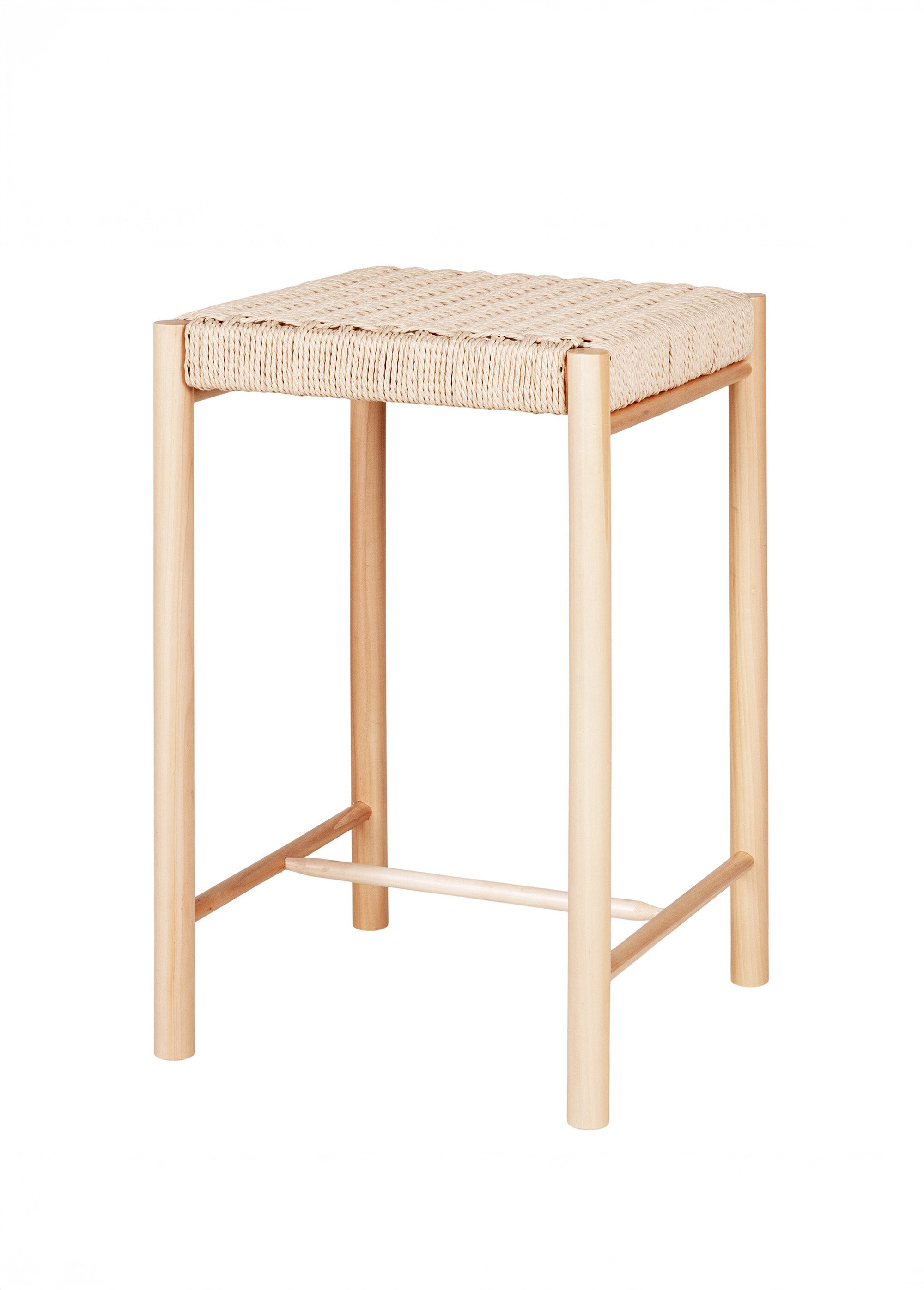 Chaise haute de bar bois, assise osier BEIGE HN-1001480 FA1