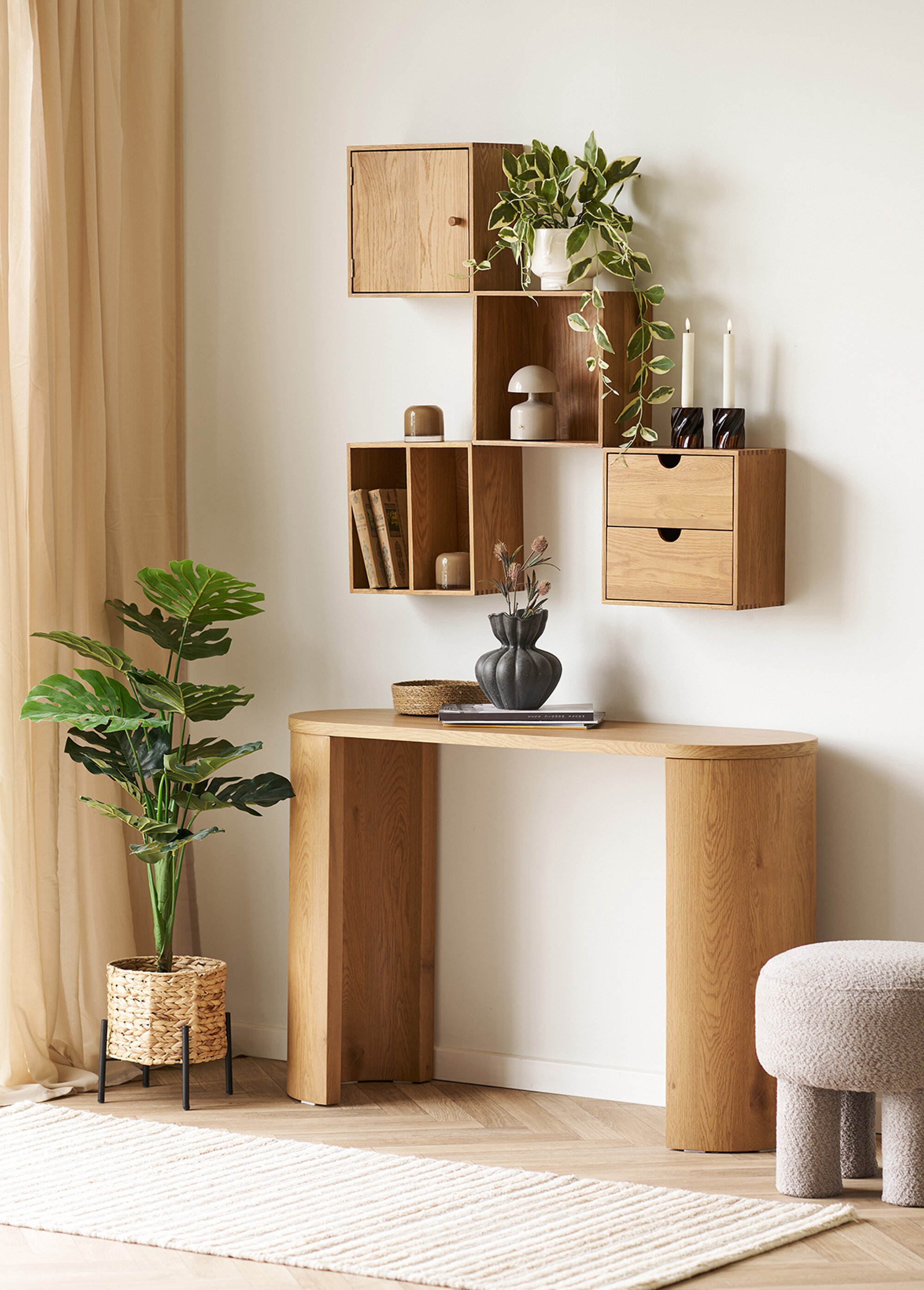 Console en bois pieds demi cercle, clair BEIGE HN-2301081 SI1