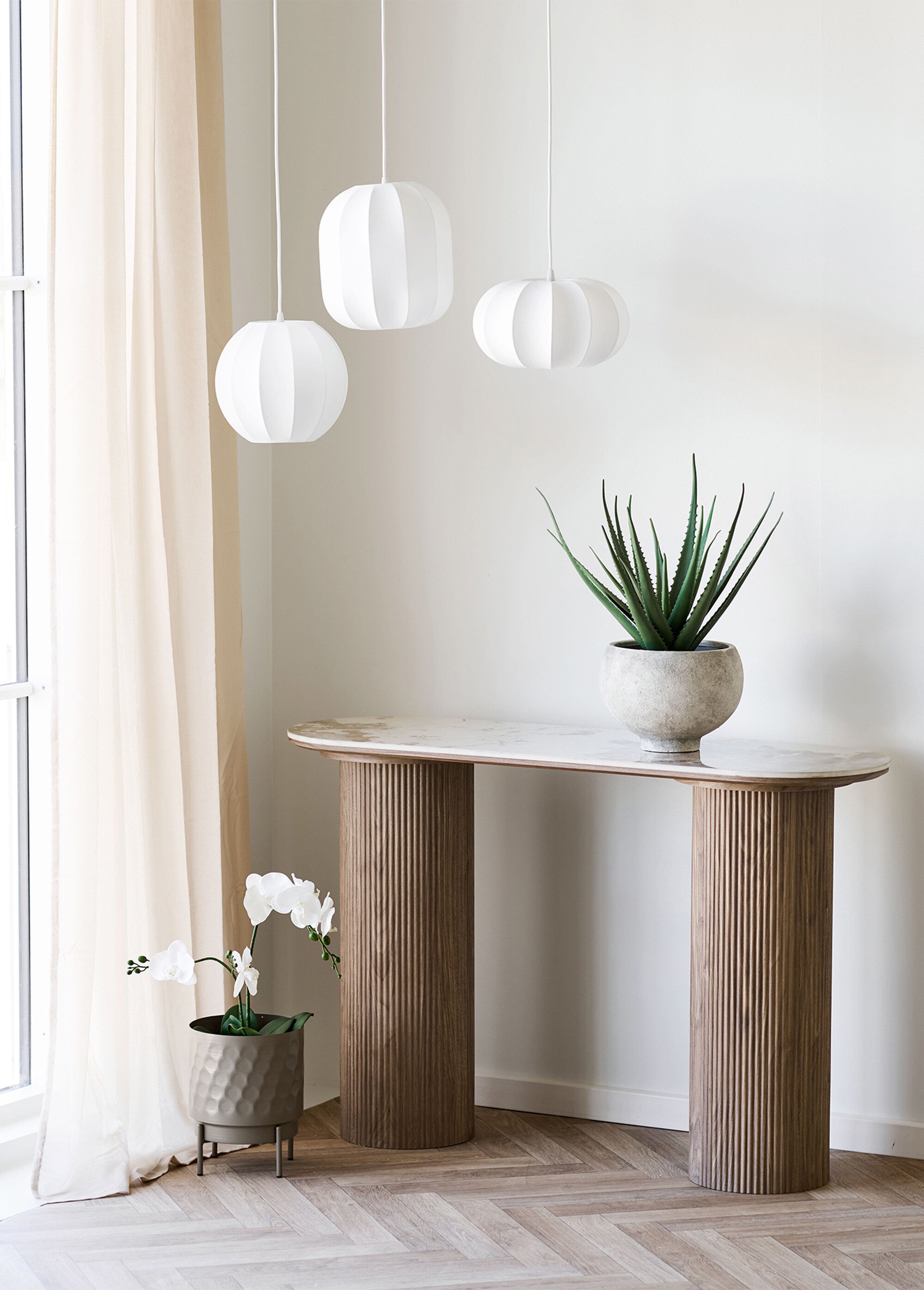 Console pieds rainurés, dessus céramique BLANC ET MARRON HN-2301085 SI1