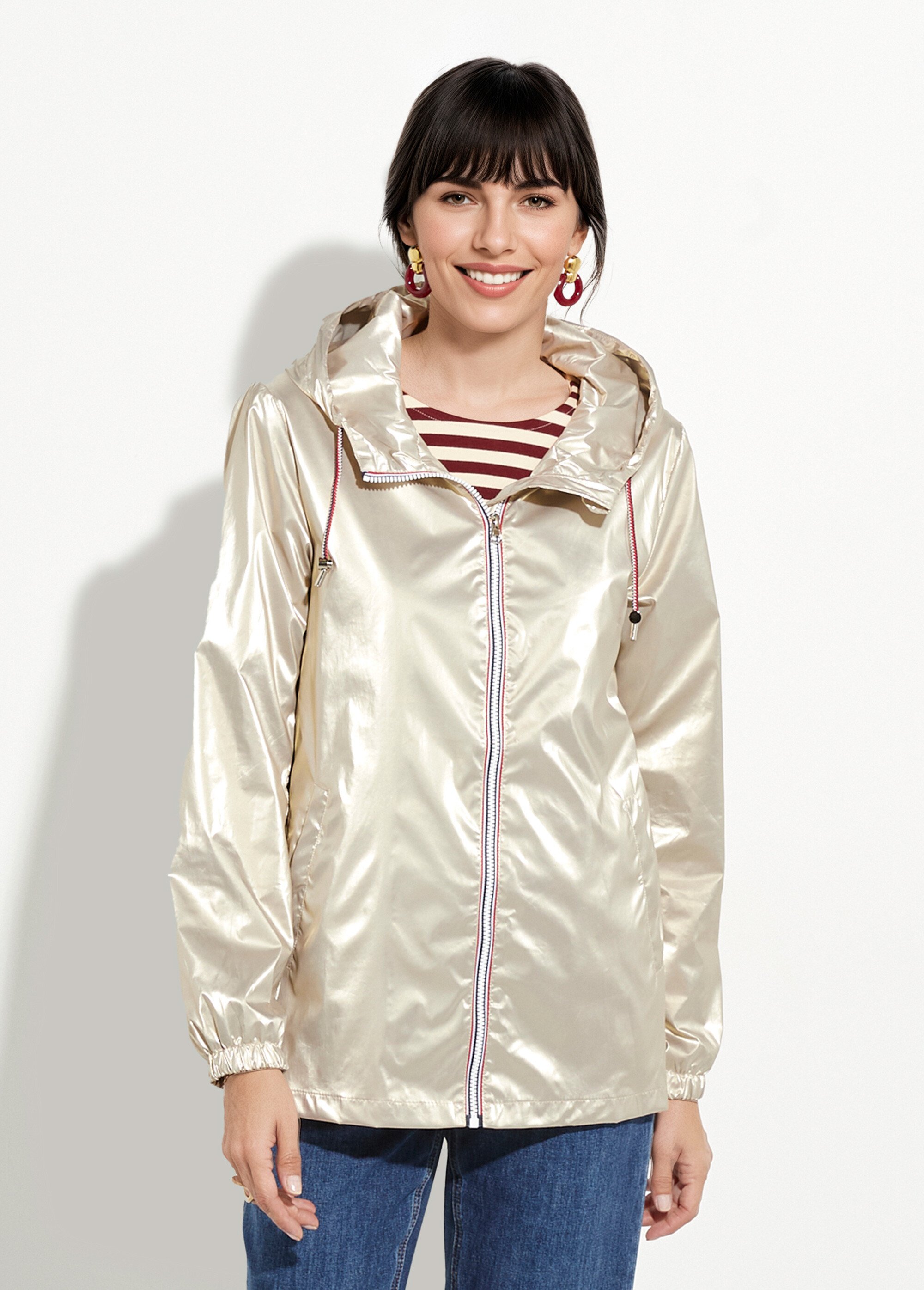 Coupe-vent déperlant à capuche, poches raglan Femme Doré LJ-23077 FA1