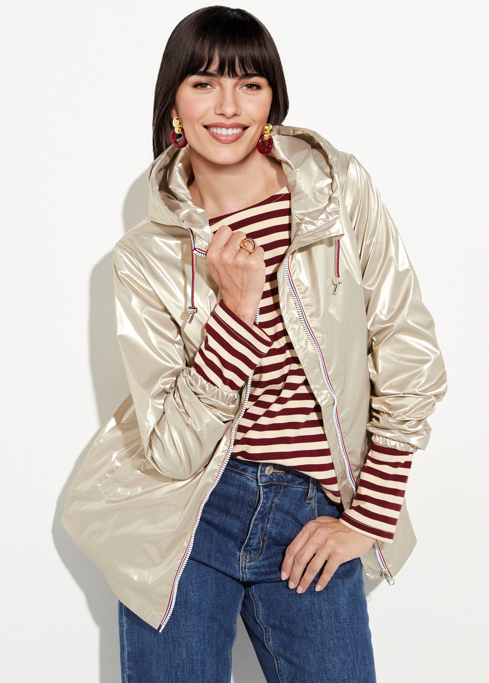 Coupe-vent déperlant à capuche, poches raglan Femme Doré LJ-23077 MV1