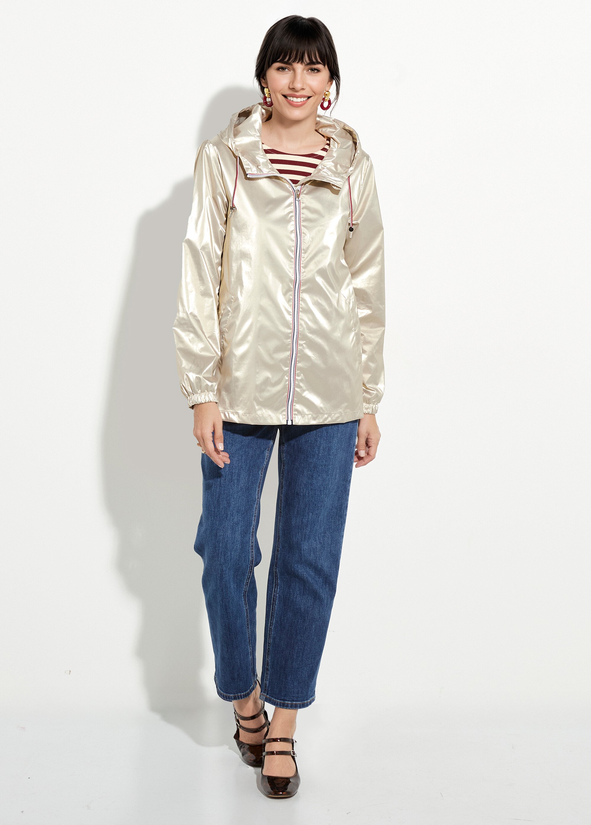Coupe-vent déperlant à capuche, poches raglan Femme Doré LJ-23077 SF1