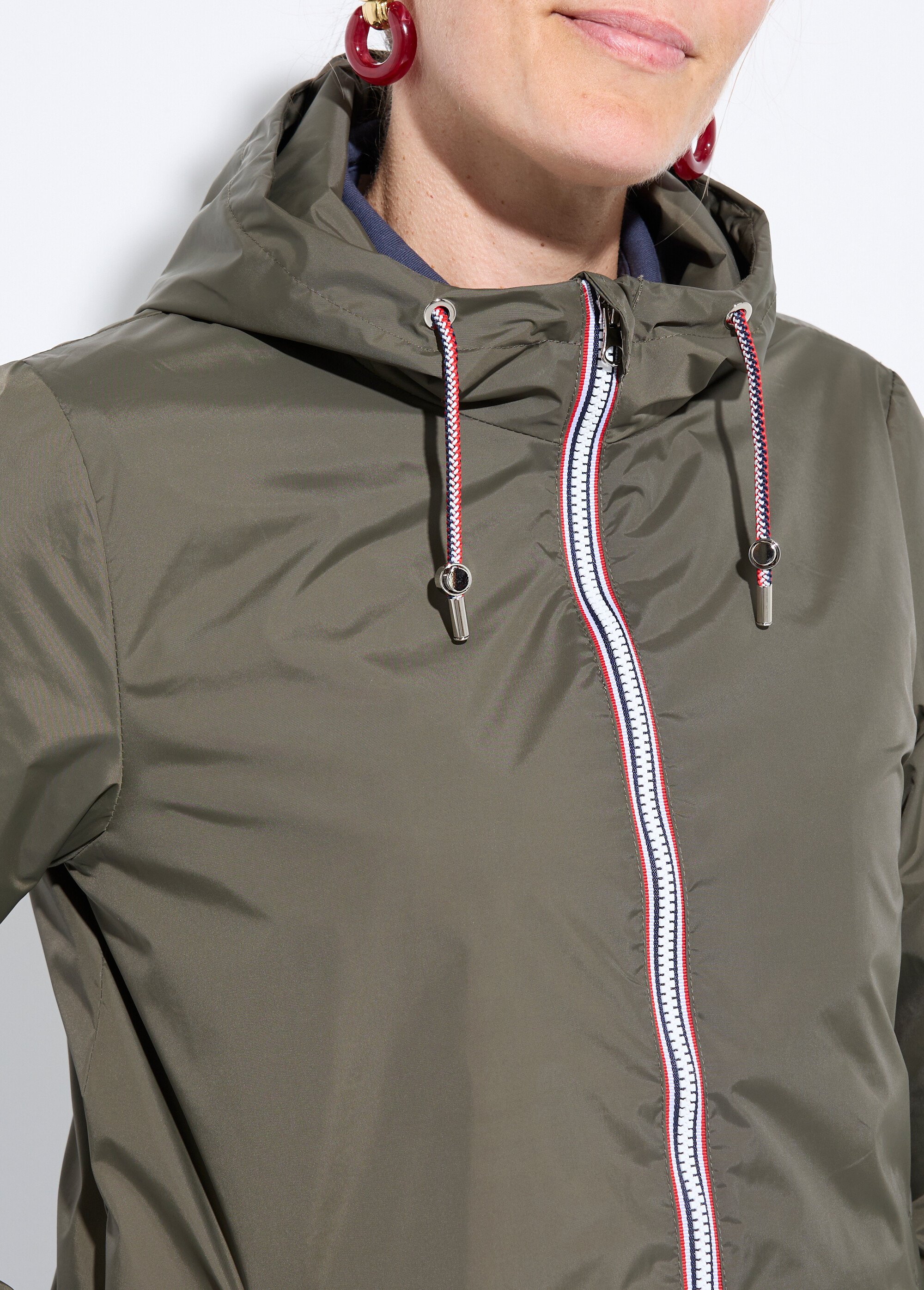 Coupe-vent déperlant à capuche, poches raglan Femme Vert LJ-23077 DE1