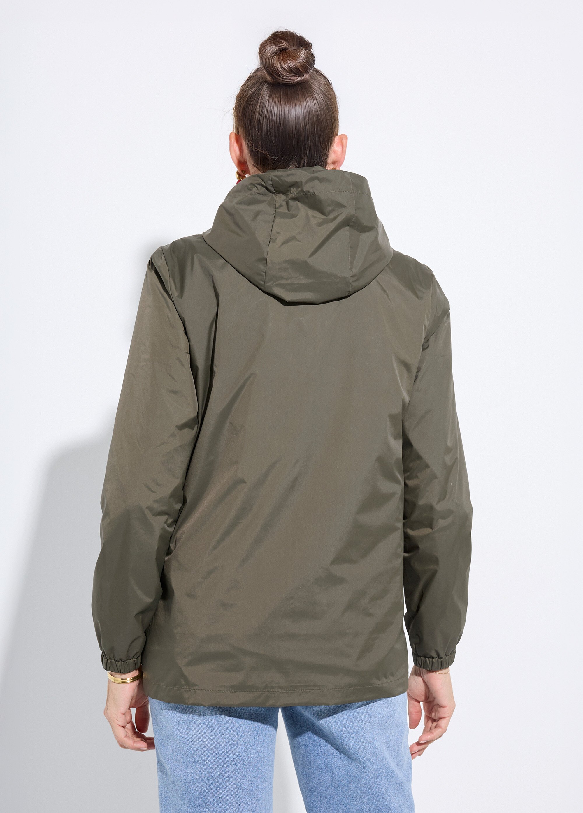 Coupe-vent déperlant à capuche, poches raglan Femme Vert LJ-23077 DO1