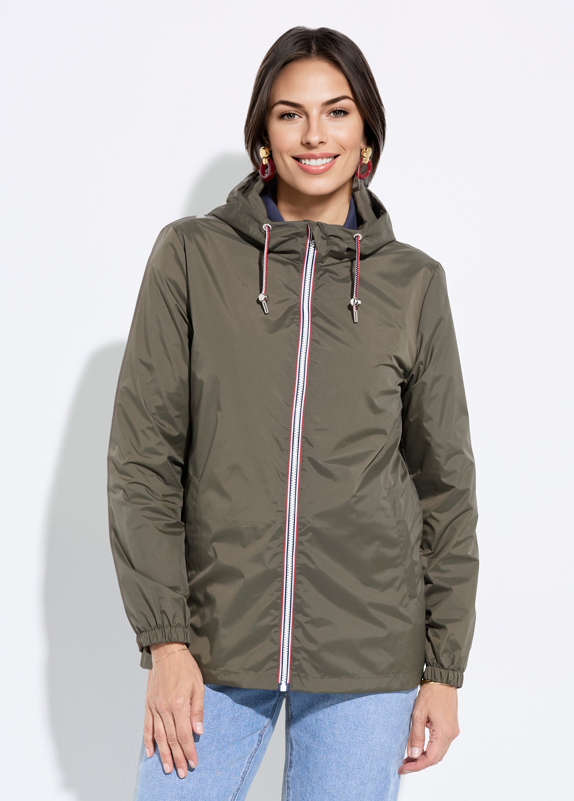 Coupe-vent déperlant à capuche, poches raglan Femme Vert LJ-23077 FA1