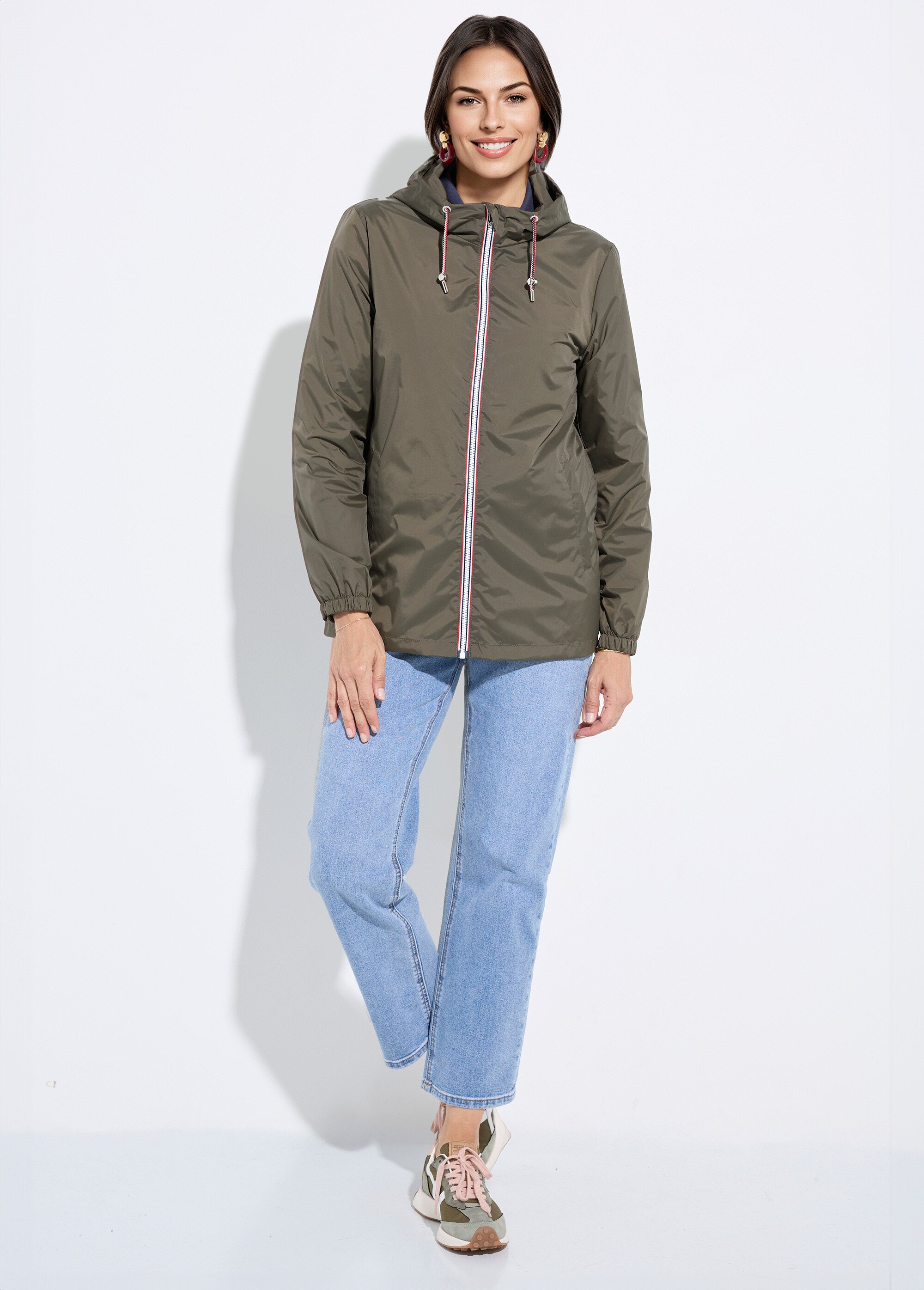 Coupe-vent déperlant à capuche, poches raglan Femme Vert LJ-23077 SF1