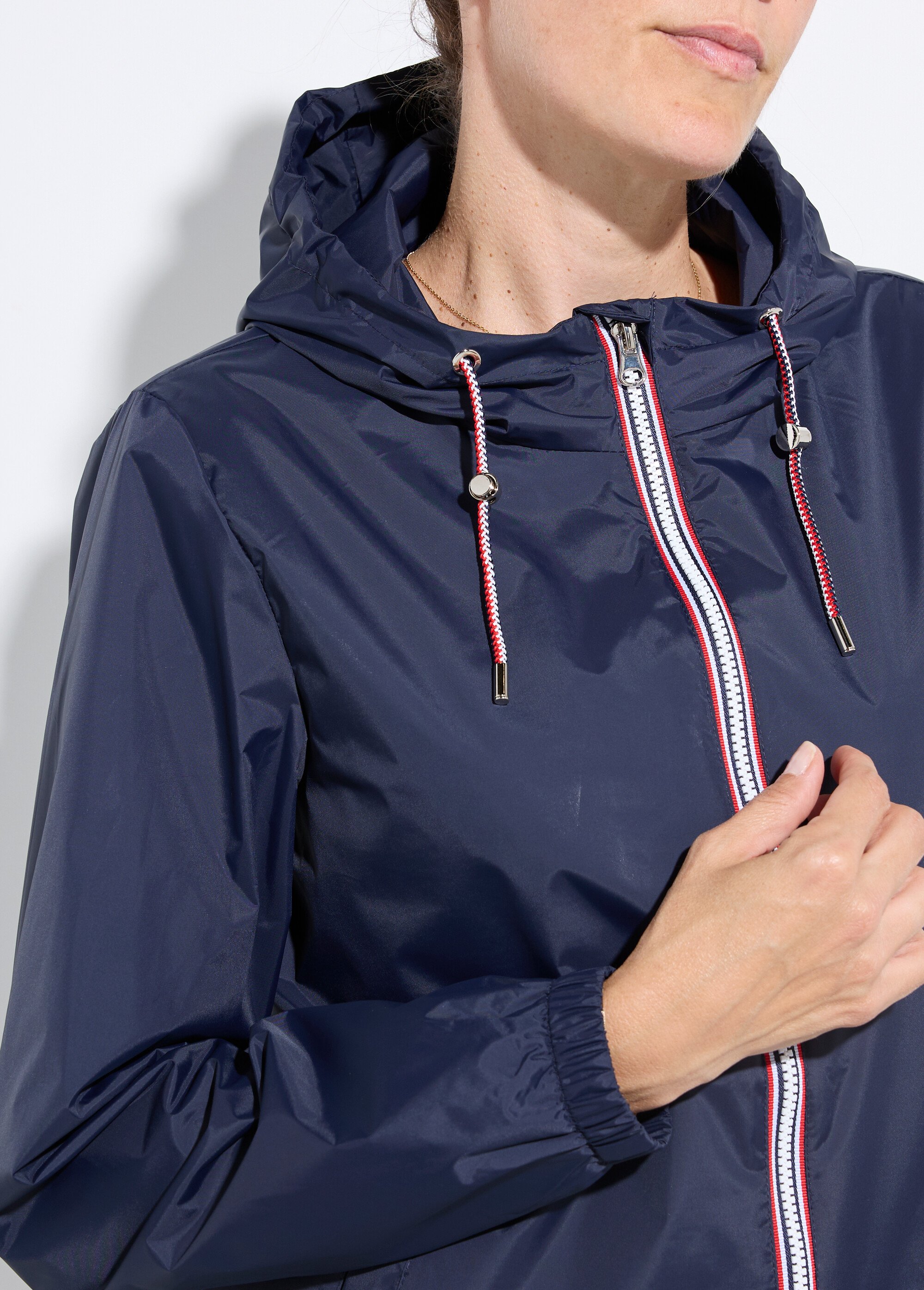 Coupe-vent déperlant à capuche, poches raglan Femme Bleu LJ-23077 DE1