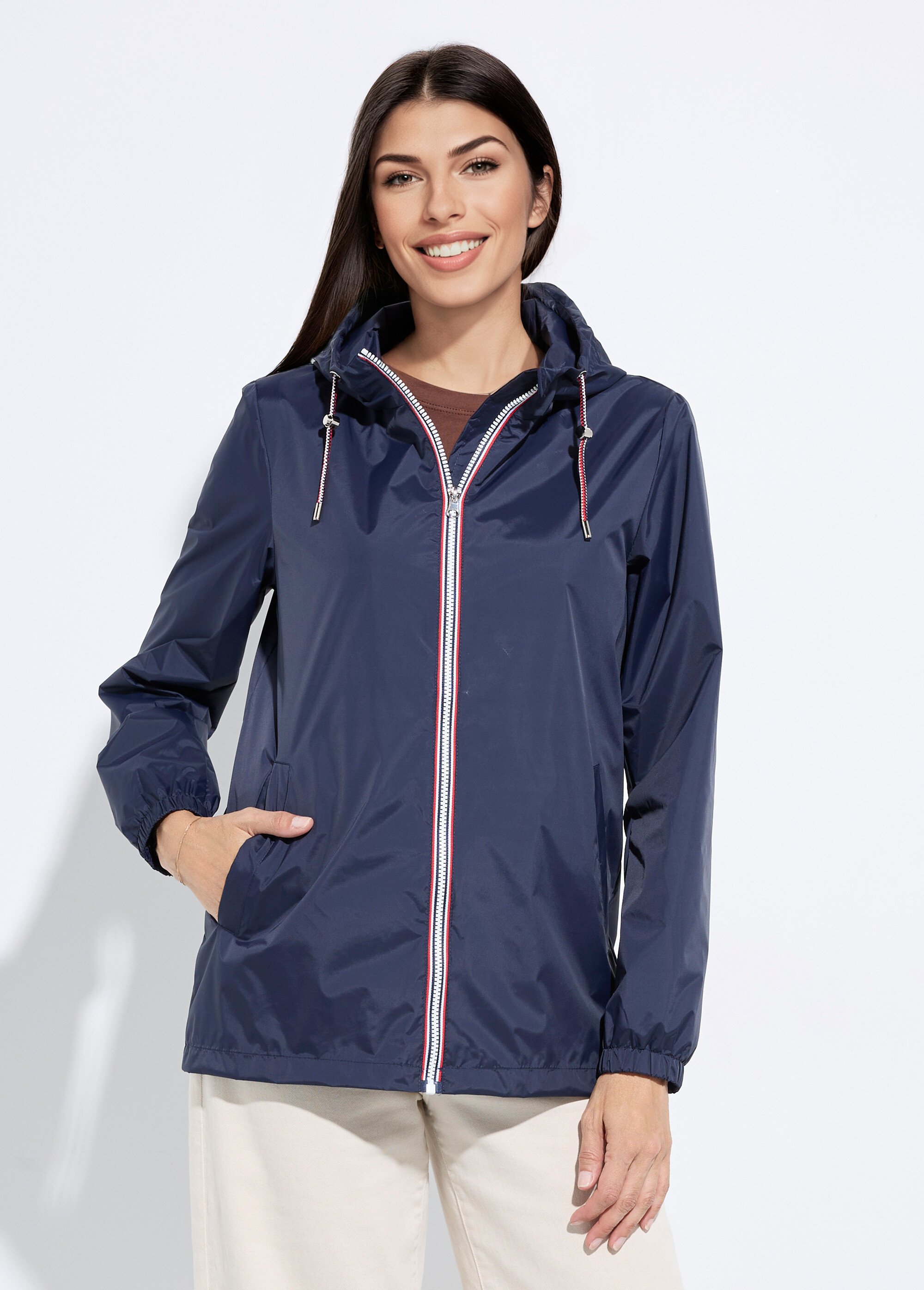 Coupe-vent déperlant à capuche, poches raglan Femme Bleu LJ-23077 FA1