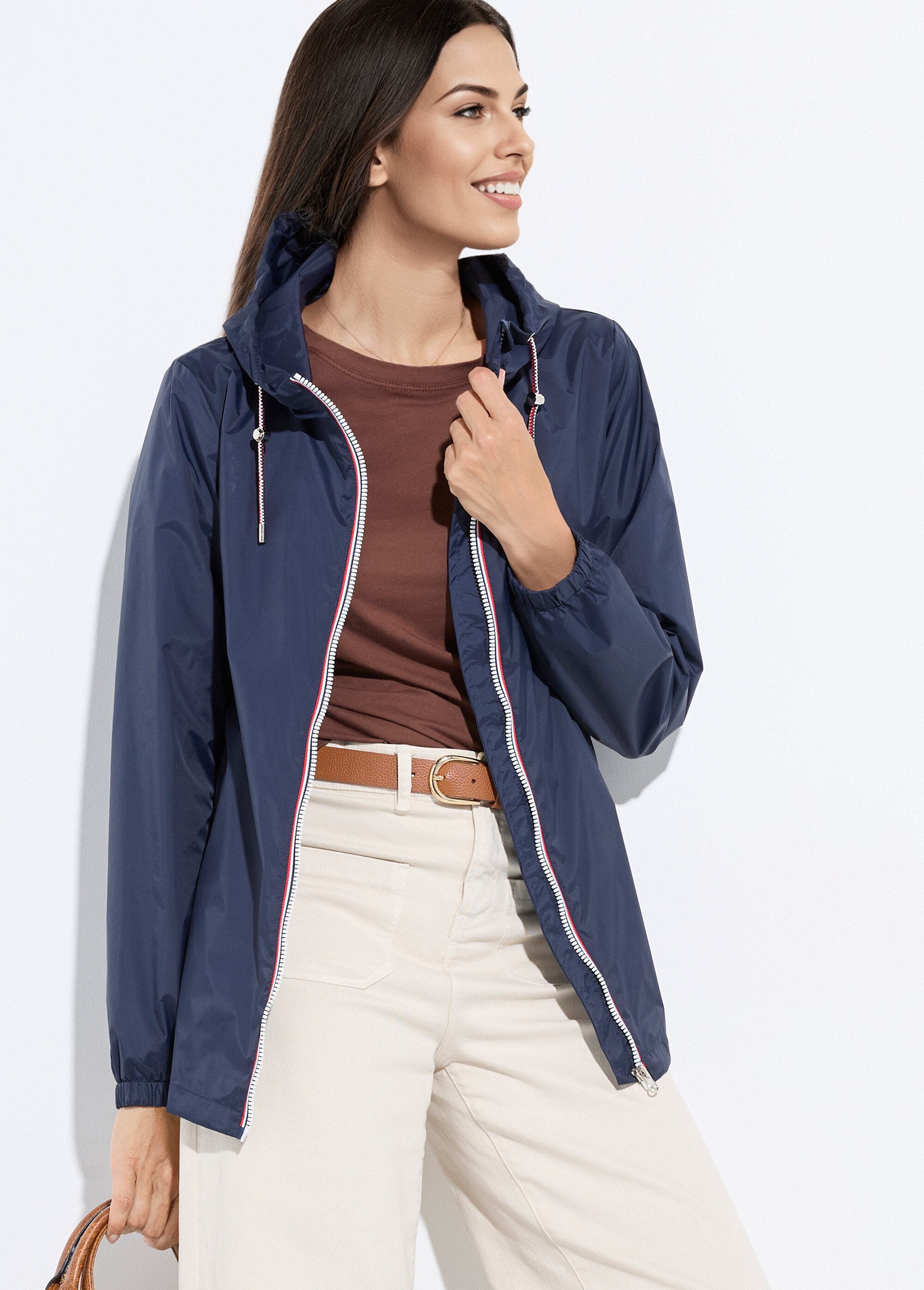 Coupe-vent déperlant à capuche, poches raglan Femme Bleu LJ-23077 MV1