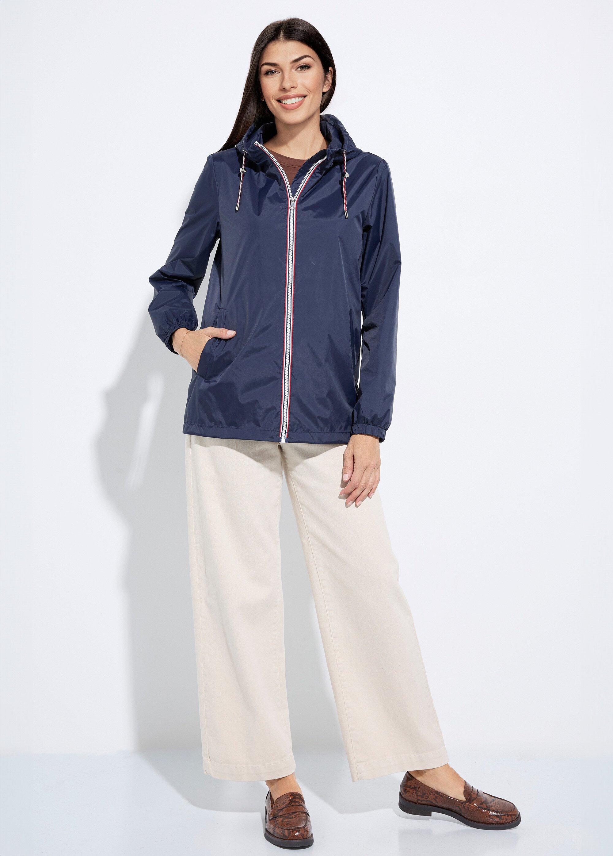 Coupe-vent déperlant à capuche, poches raglan Femme Bleu LJ-23077 SF1