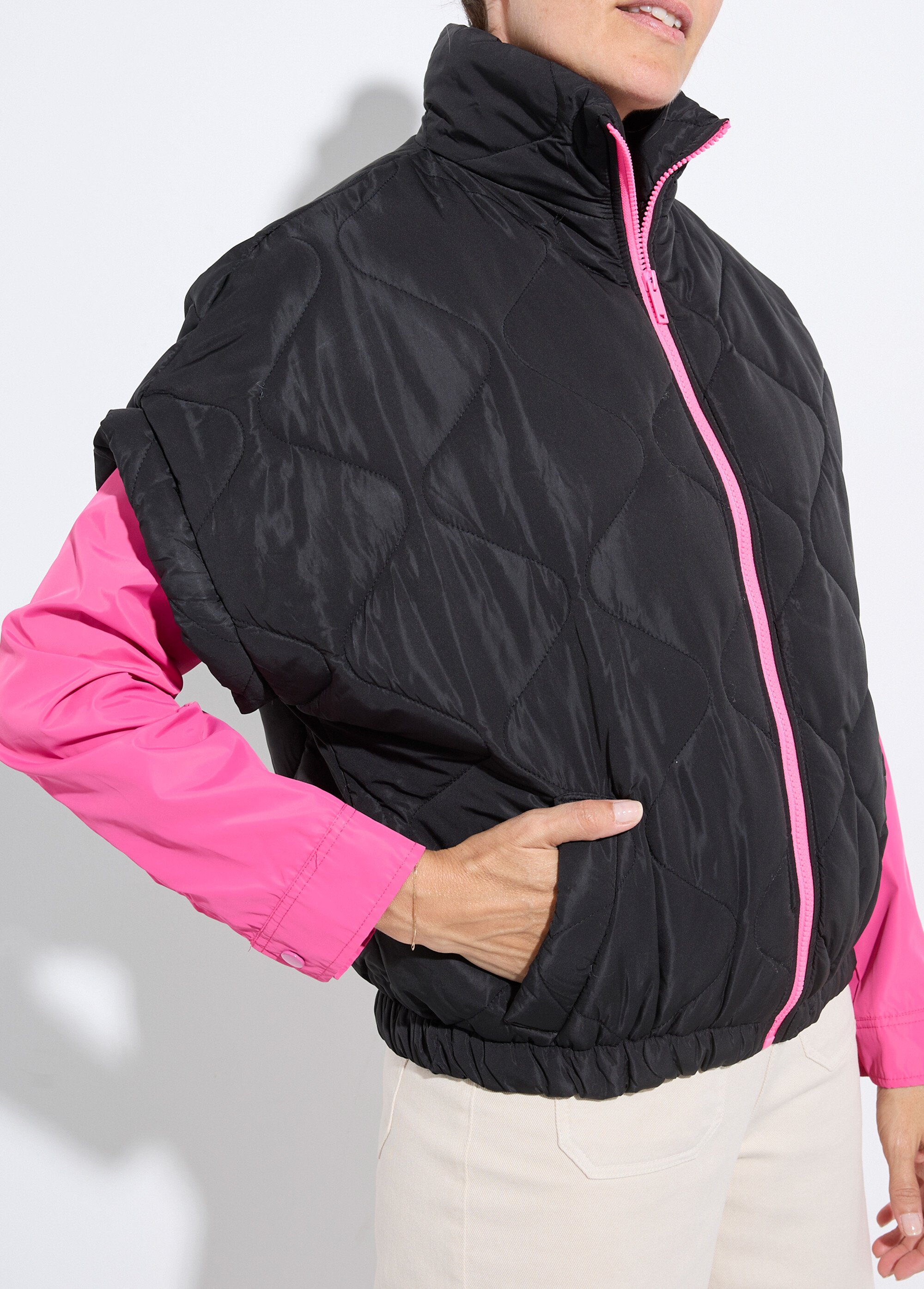 Doudoune sans manches mate, zip fluo Femme Noir JSM-JS-1113 DE1