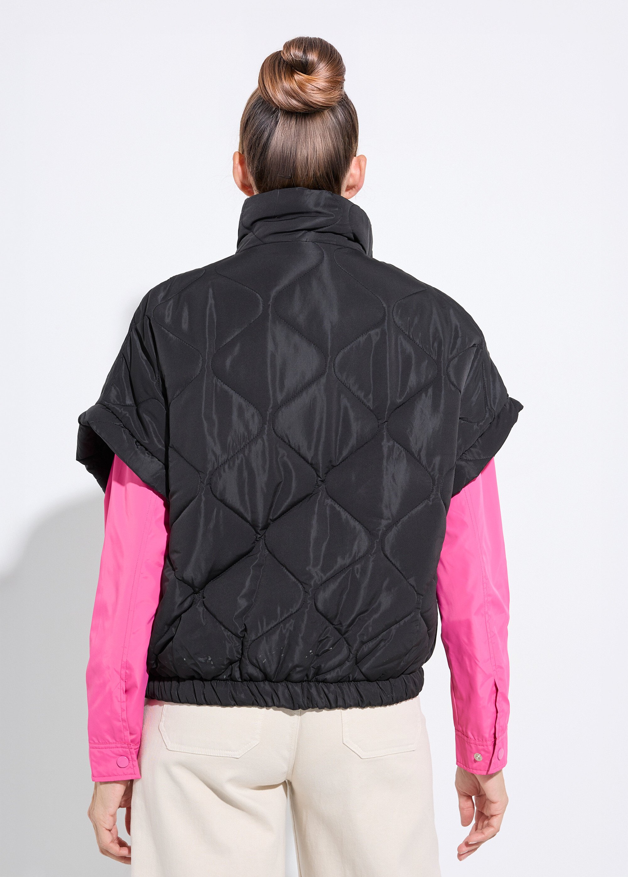 Doudoune sans manches mate, zip fluo Femme Noir JSM-JS-1113 DO1