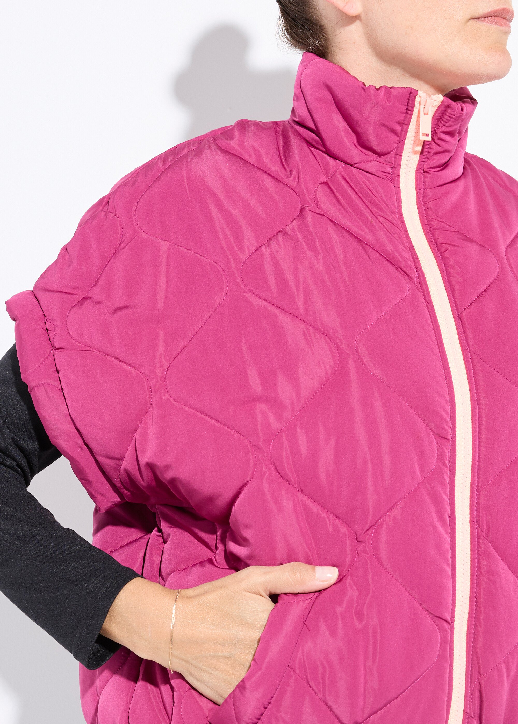 Doudoune sans manches mate, zip fluo