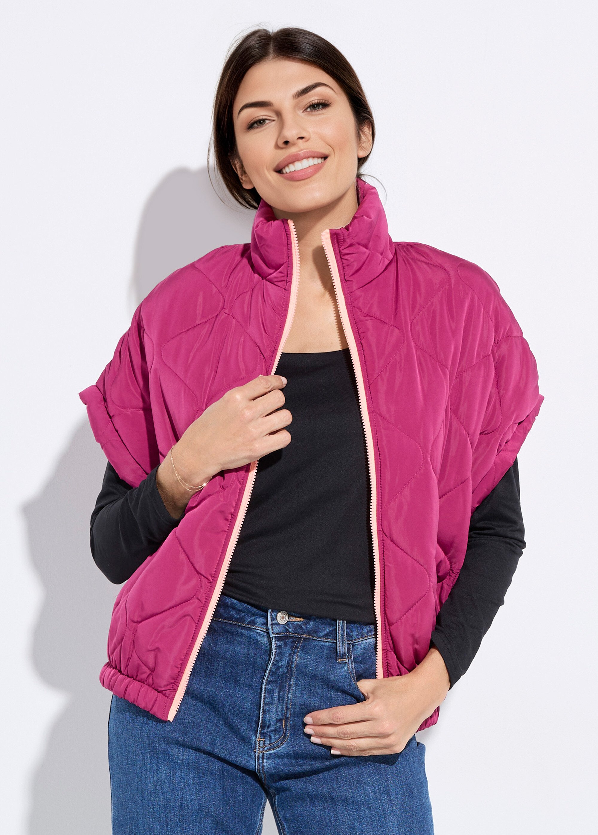Doudoune sans manches mate, zip fluo Femme Violet JSM-JS-1113 FA1
