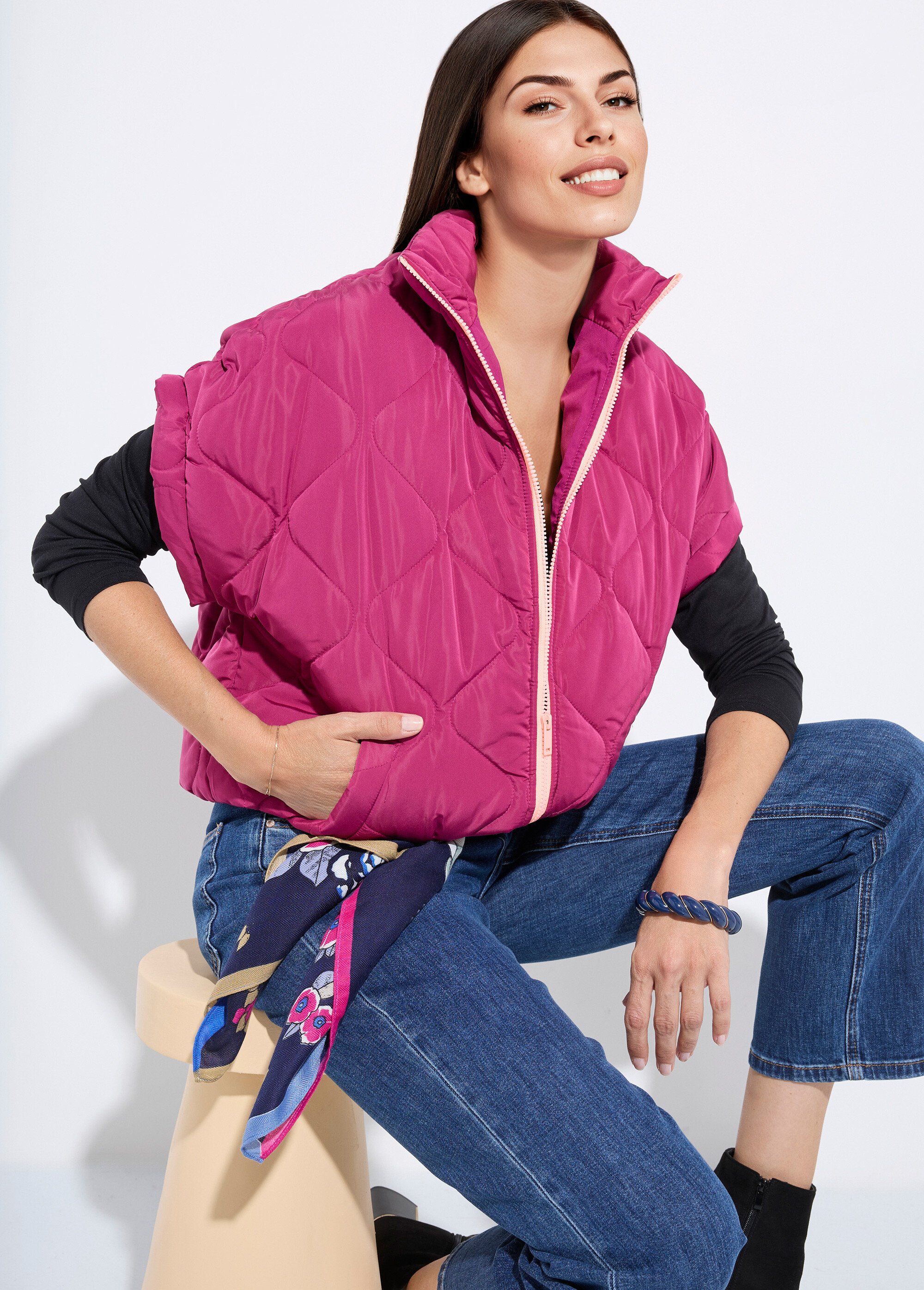 Doudoune sans manches mate, zip fluo