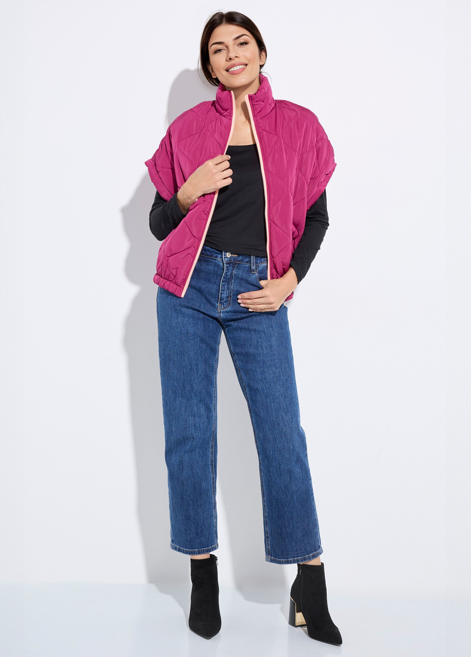 Doudoune sans manches mate, zip fluo Femme Violet JSM-JS-1113 SF1