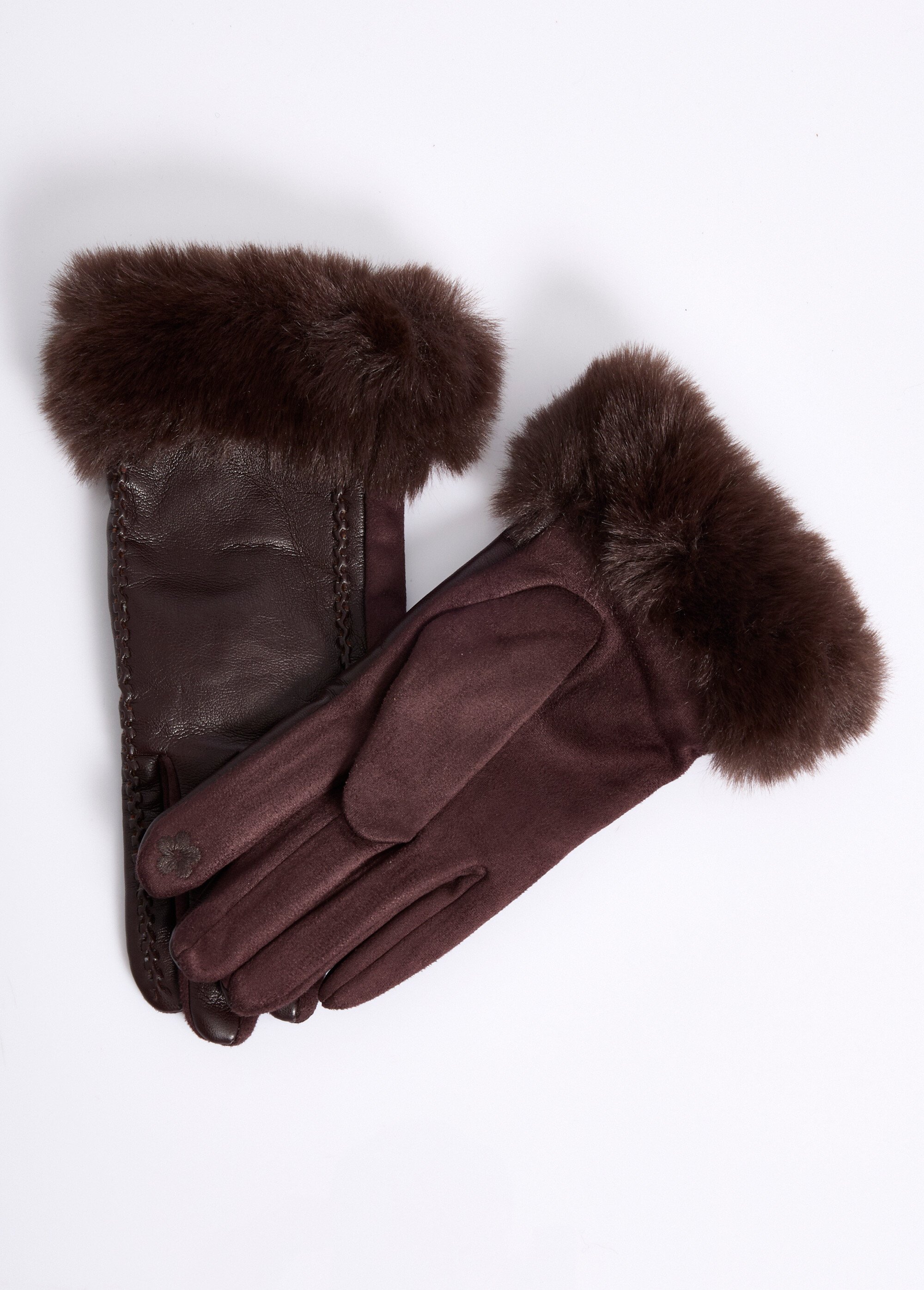 Gants en simili cuir et poignet fourrure Femme Marron NES180LFG2317 DE1