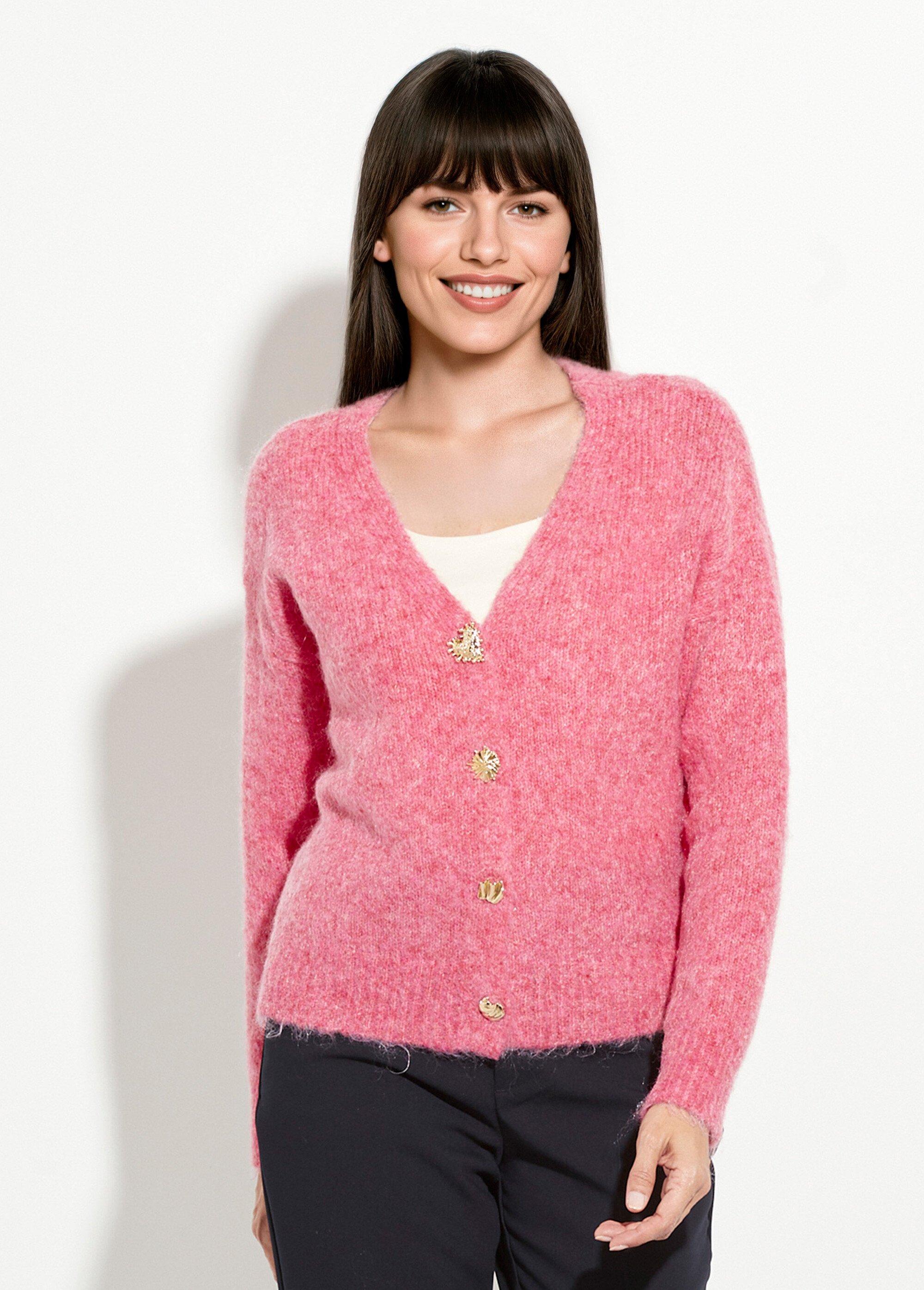 Gilet chaud en laine avec boutons bijoux Femme Rose JSM-JP-7967 FA1