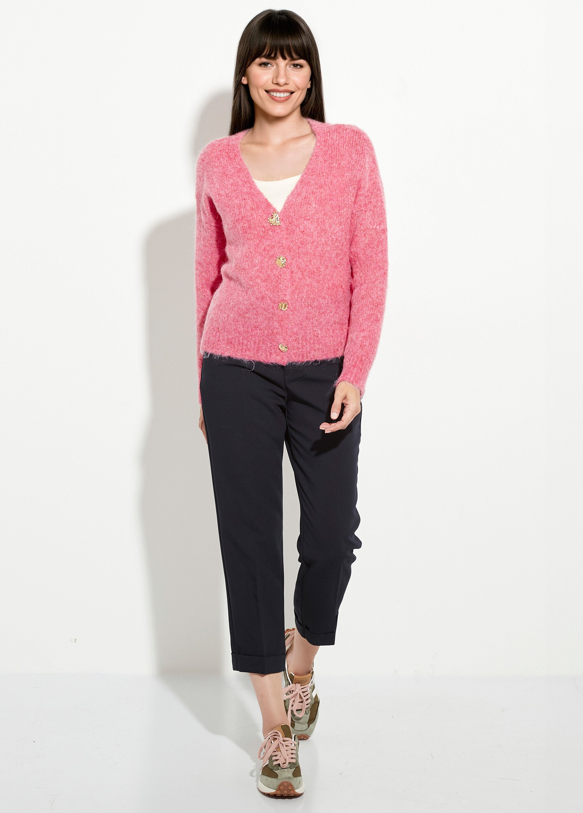 Gilet chaud en laine avec boutons bijoux Femme Rose JSM-JP-7967 SF1