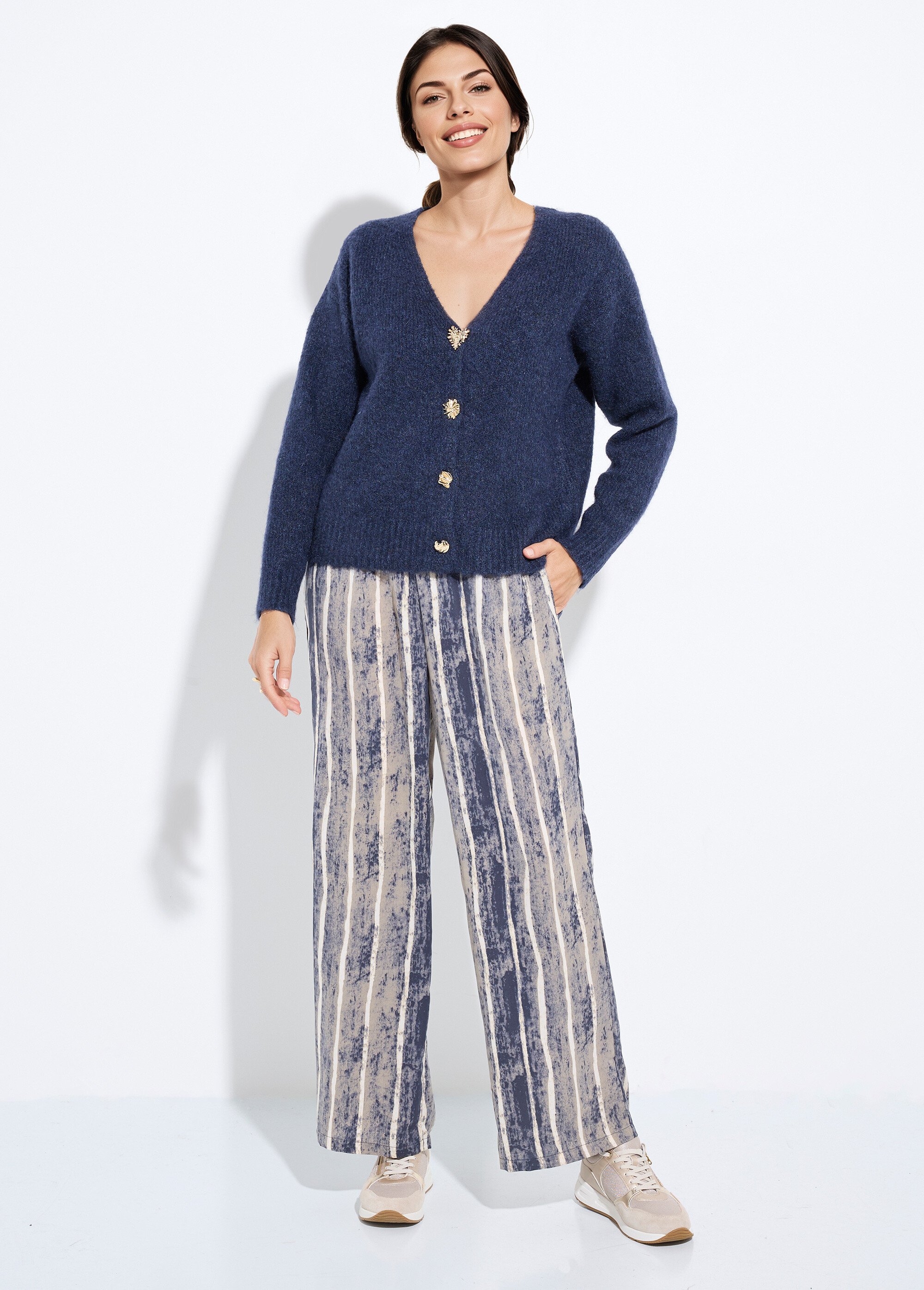 Gilet chaud en laine avec boutons bijoux Femme Bleu JSM-JP-7967 SF1