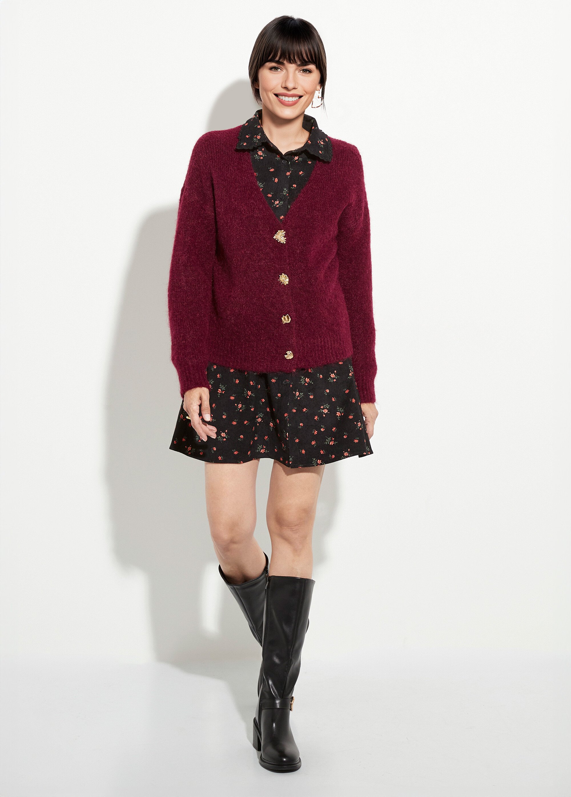 Gilet chaud en laine avec boutons bijoux Femme Rouge JSM-JP-7967 SF1