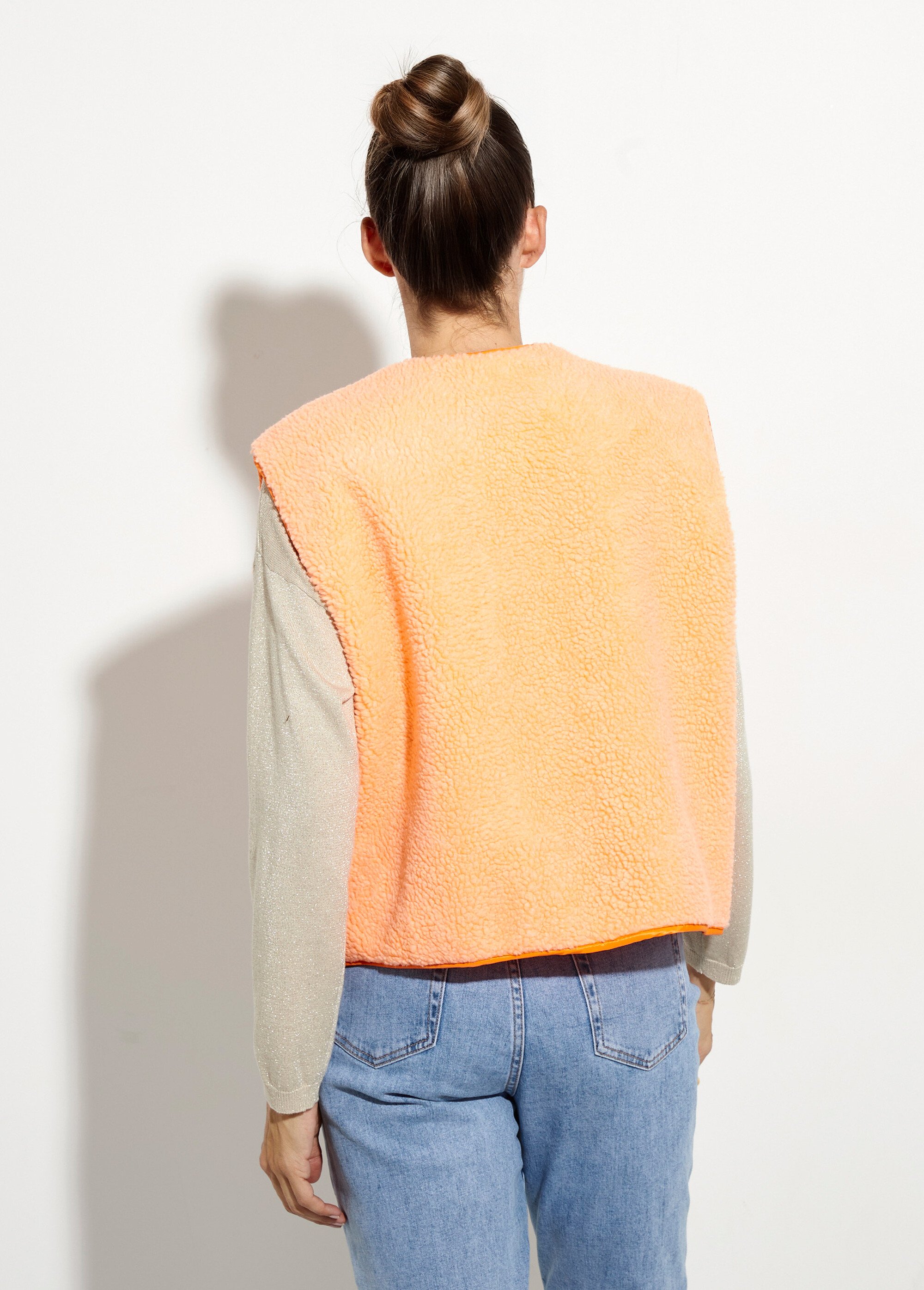 Gilet sans manches, fausse fourrure fluo Femme Orange JSM-JS-1115 DO1