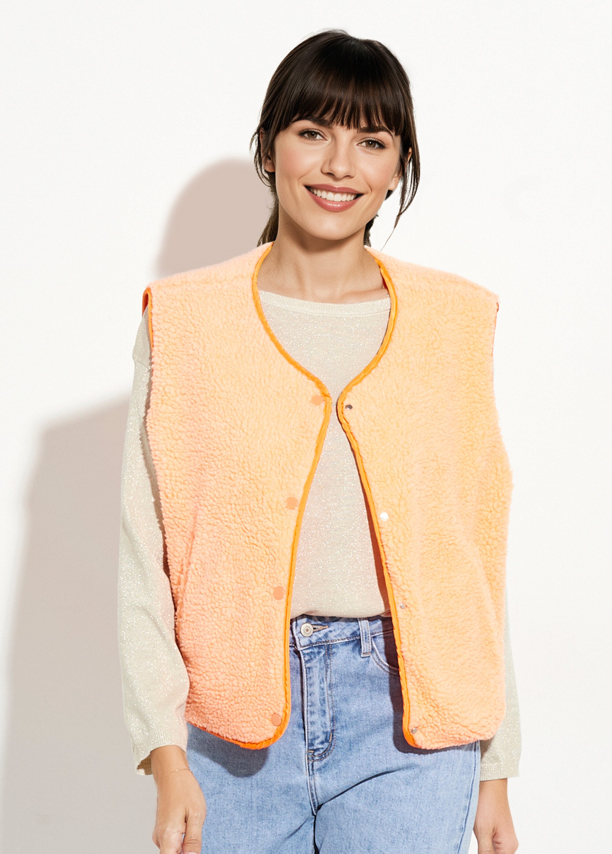 Gilet sans manches, fausse fourrure fluo Femme Orange JSM-JS-1115 FA1