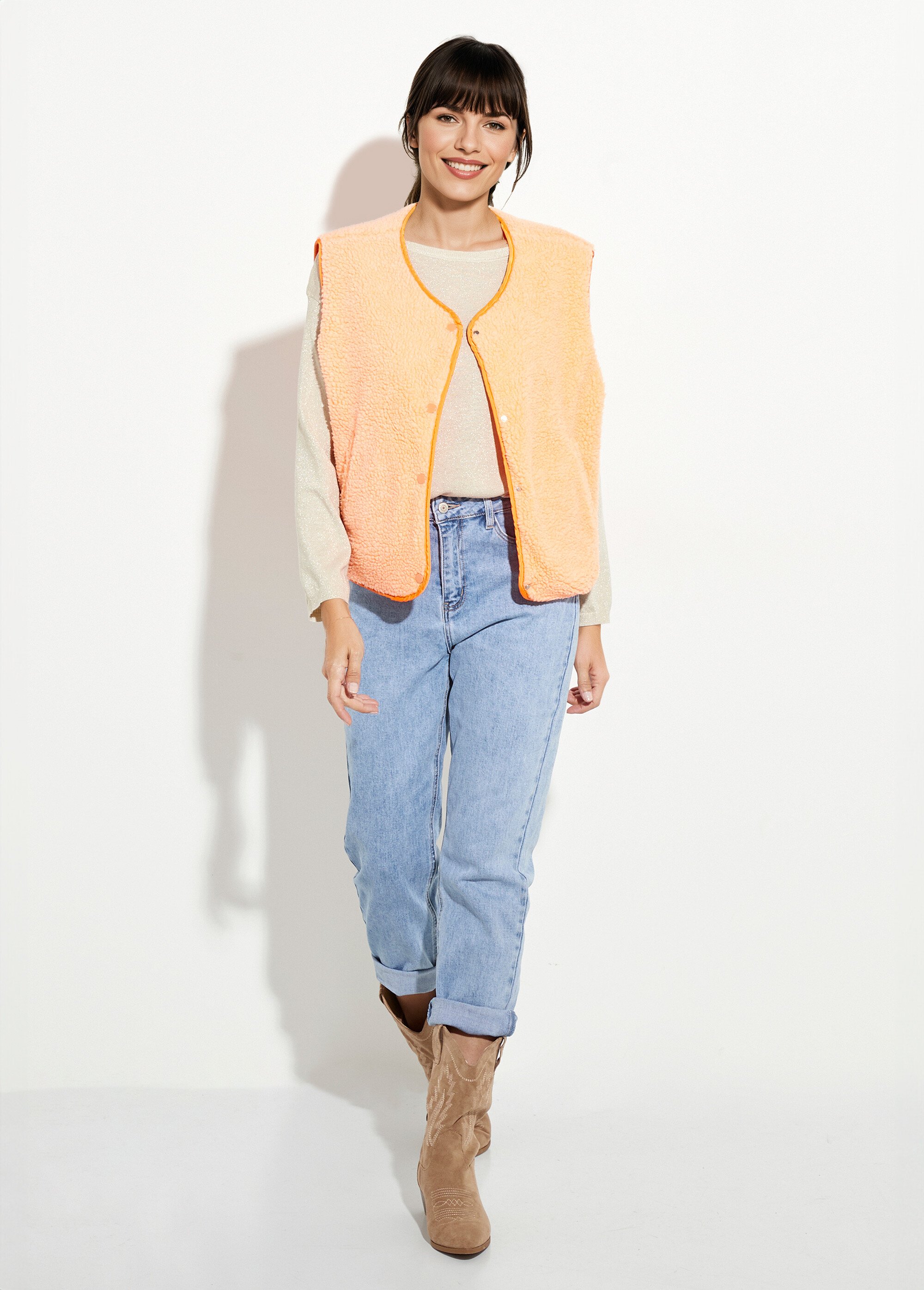 Gilet sans manches, fausse fourrure fluo Femme Orange JSM-JS-1115 SF1