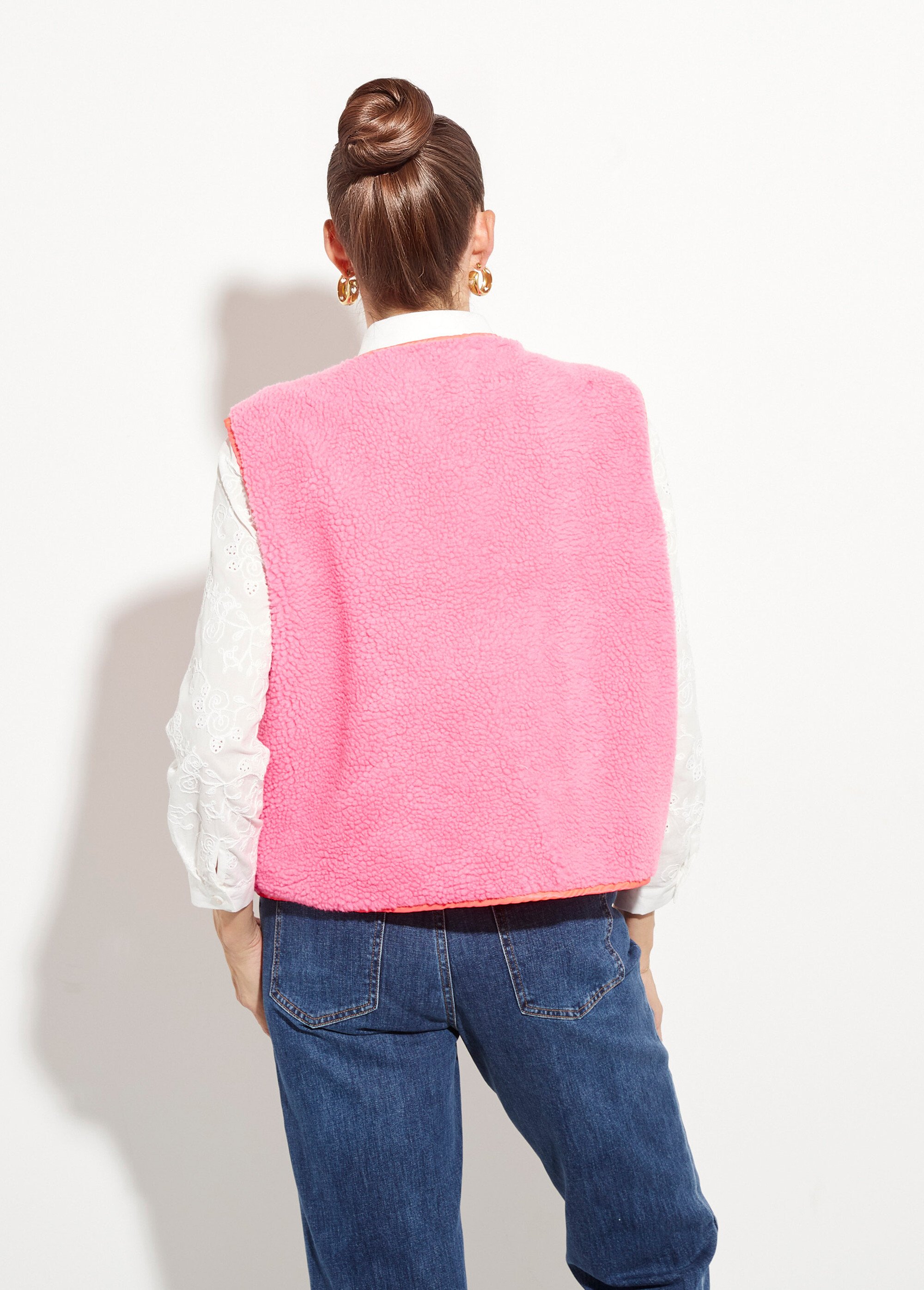 Gilet sans manches, fausse fourrure fluo Femme Rose JSM-JS-1115 DO1