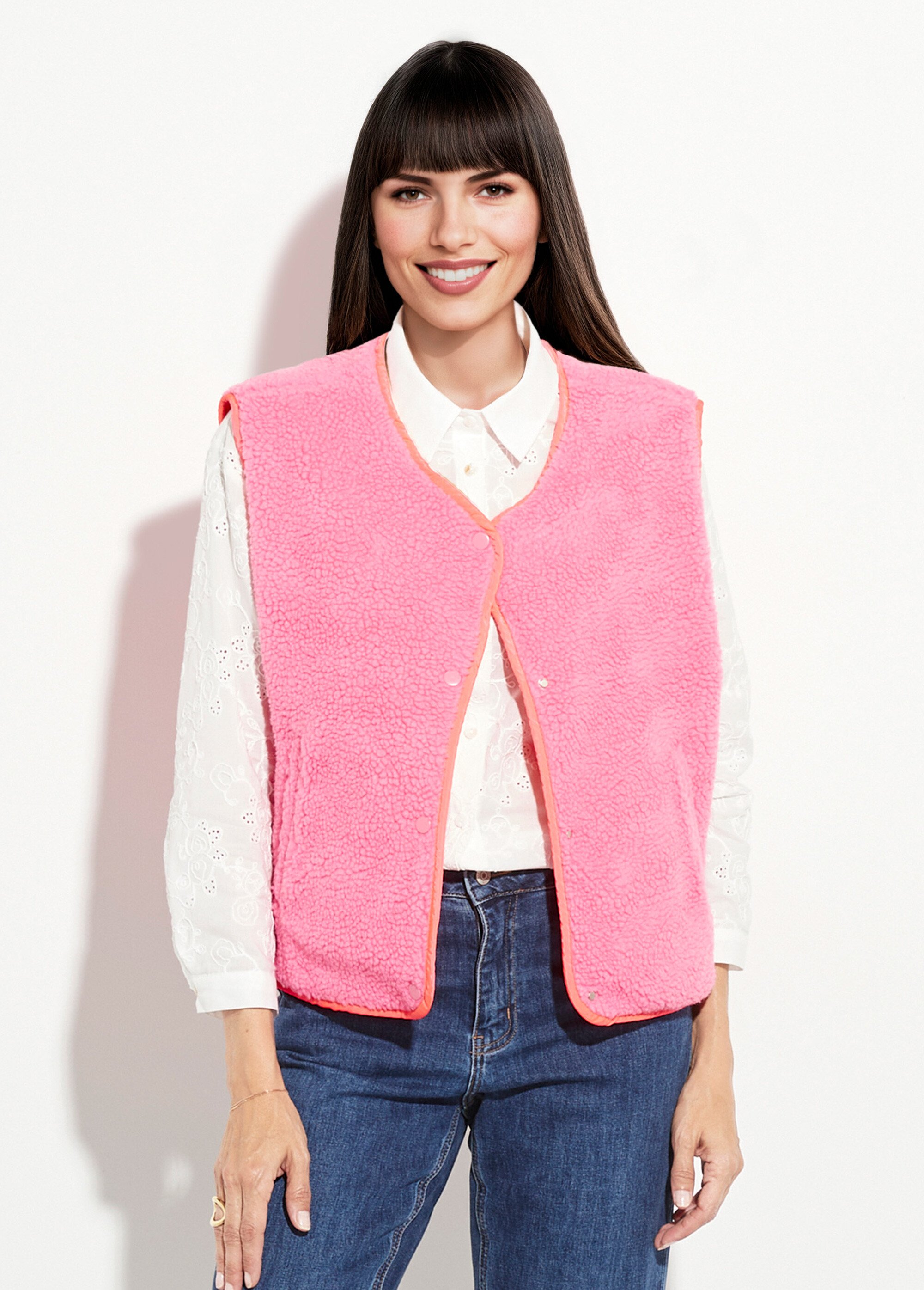 Gilet sans manches, fausse fourrure fluo Femme Rose JSM-JS-1115 FA1