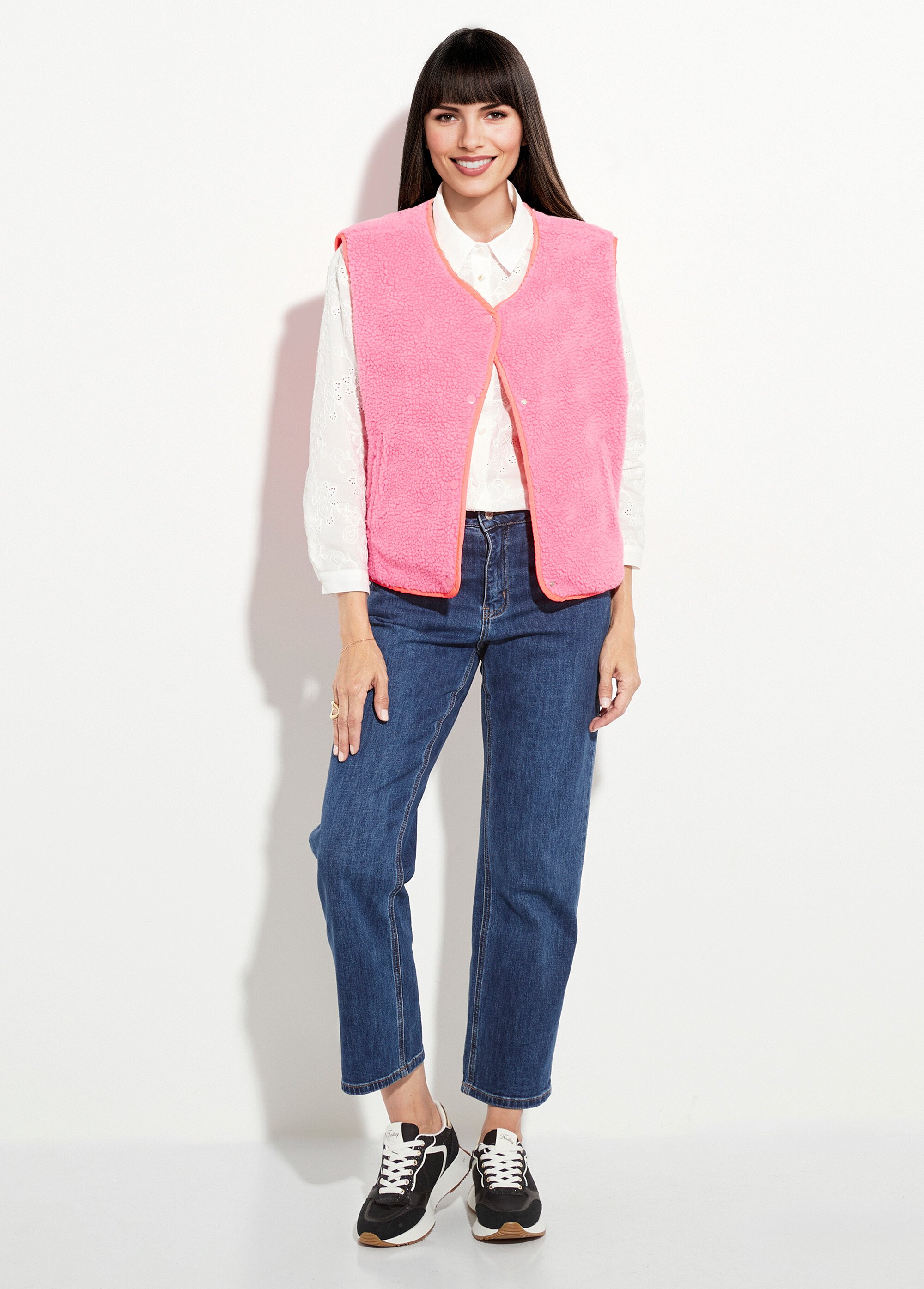 Gilet sans manches, fausse fourrure fluo Femme Rose JSM-JS-1115 SF1