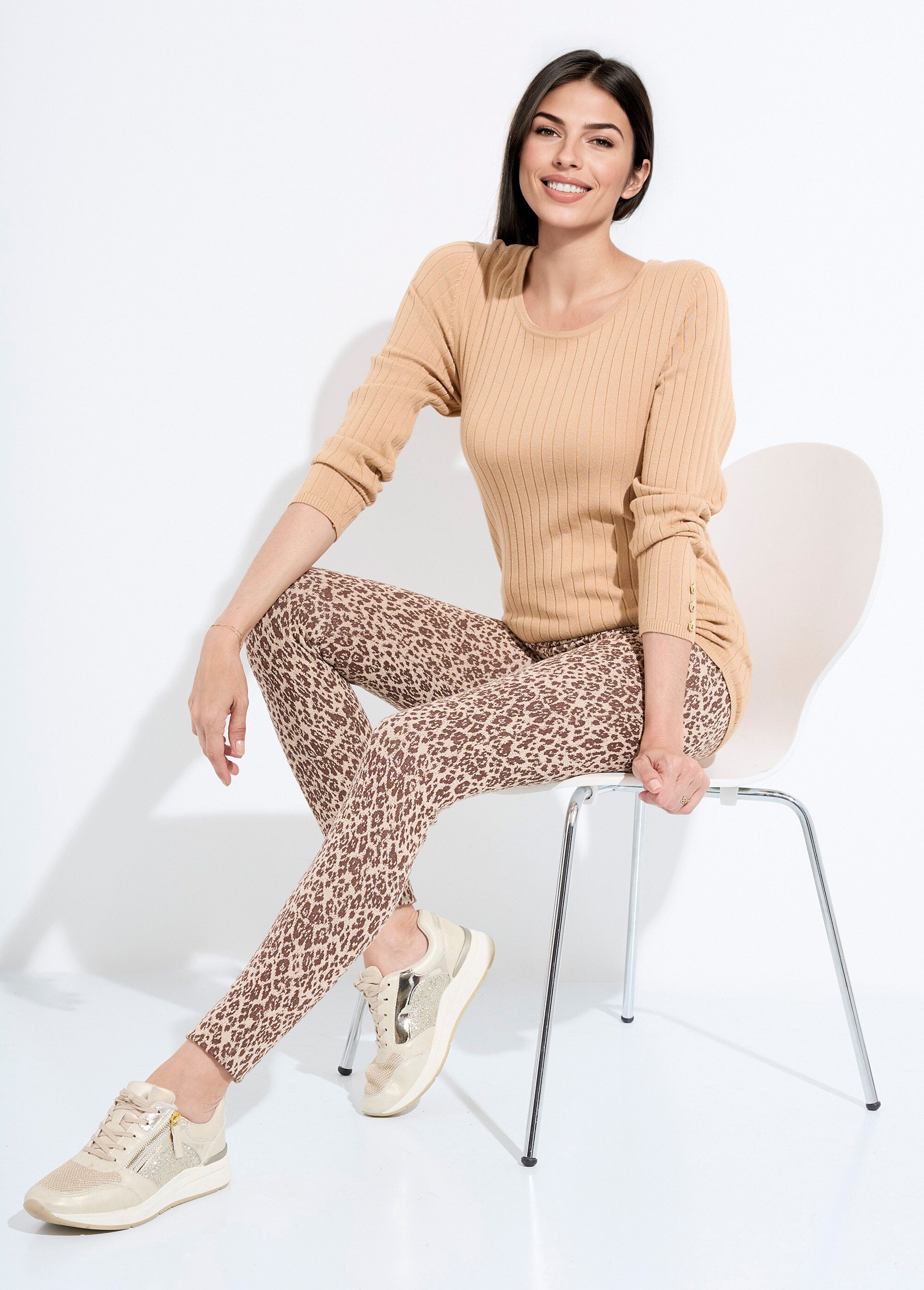 Legging jacquard peau de bête taille élastiquée Femme BEIGE ET CAMEL NARCISO MV1