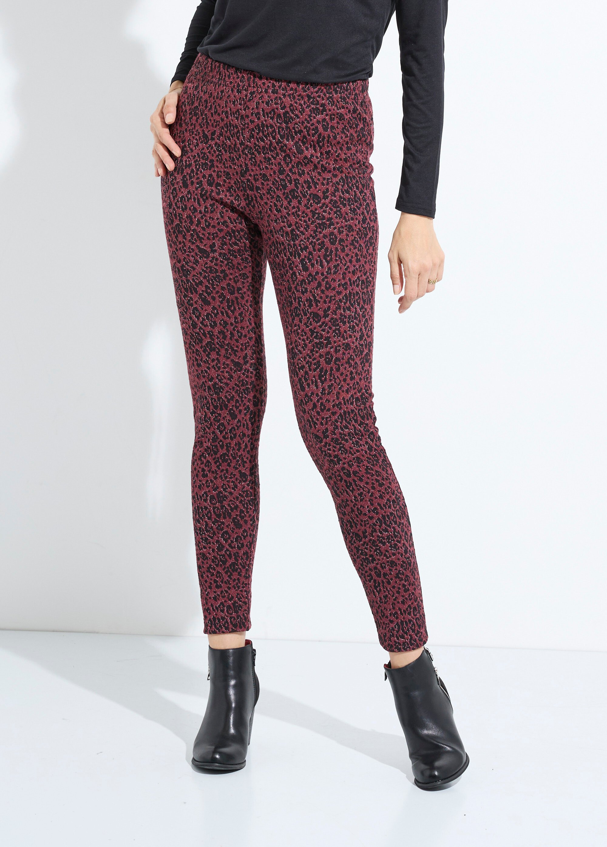 Legging jacquard peau de bête taille élastiquée Femme CASSIS ET NOIR NARCISO FA1