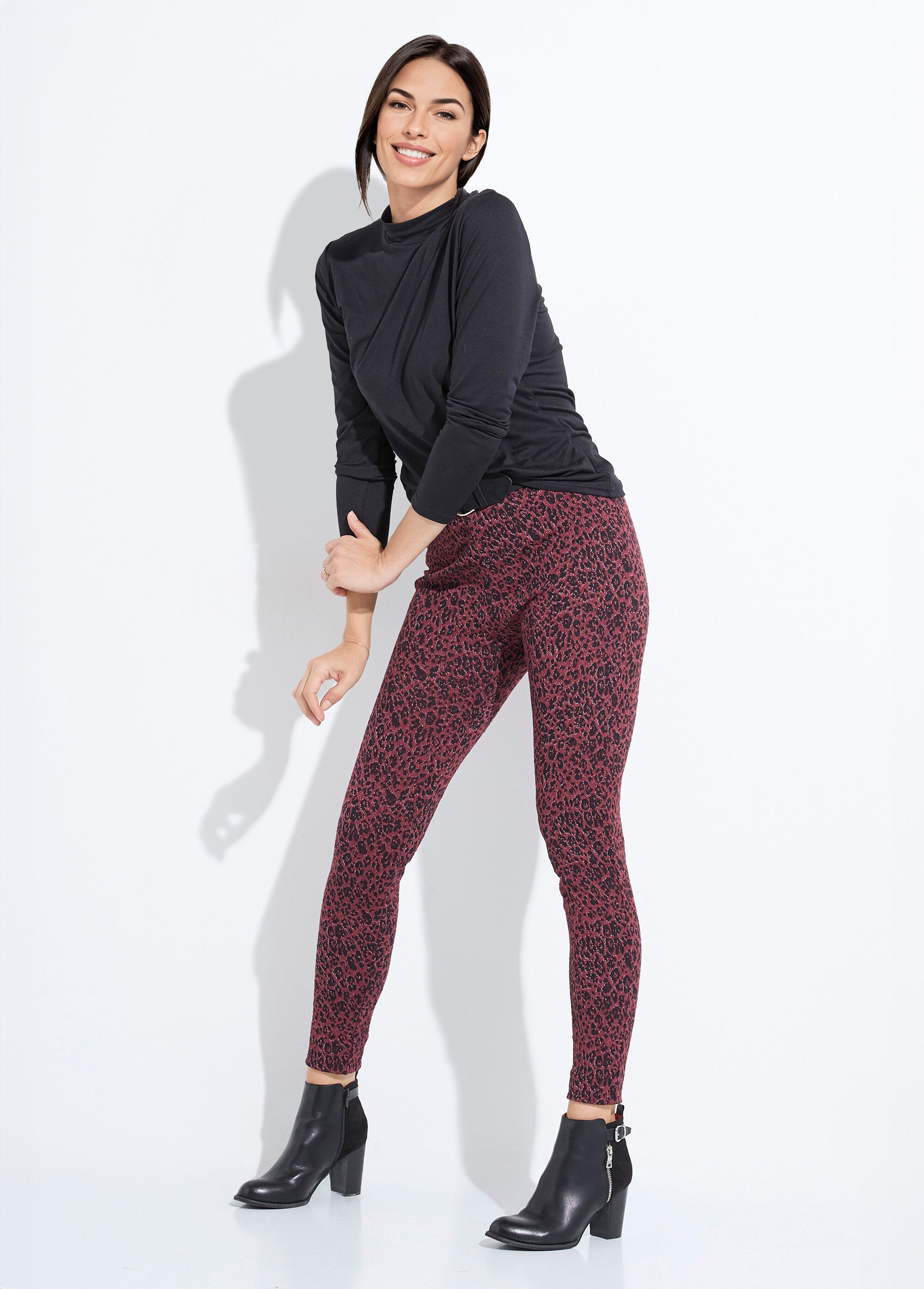 Legging jacquard peau de bête taille élastiquée Femme CASSIS ET NOIR NARCISO MV1