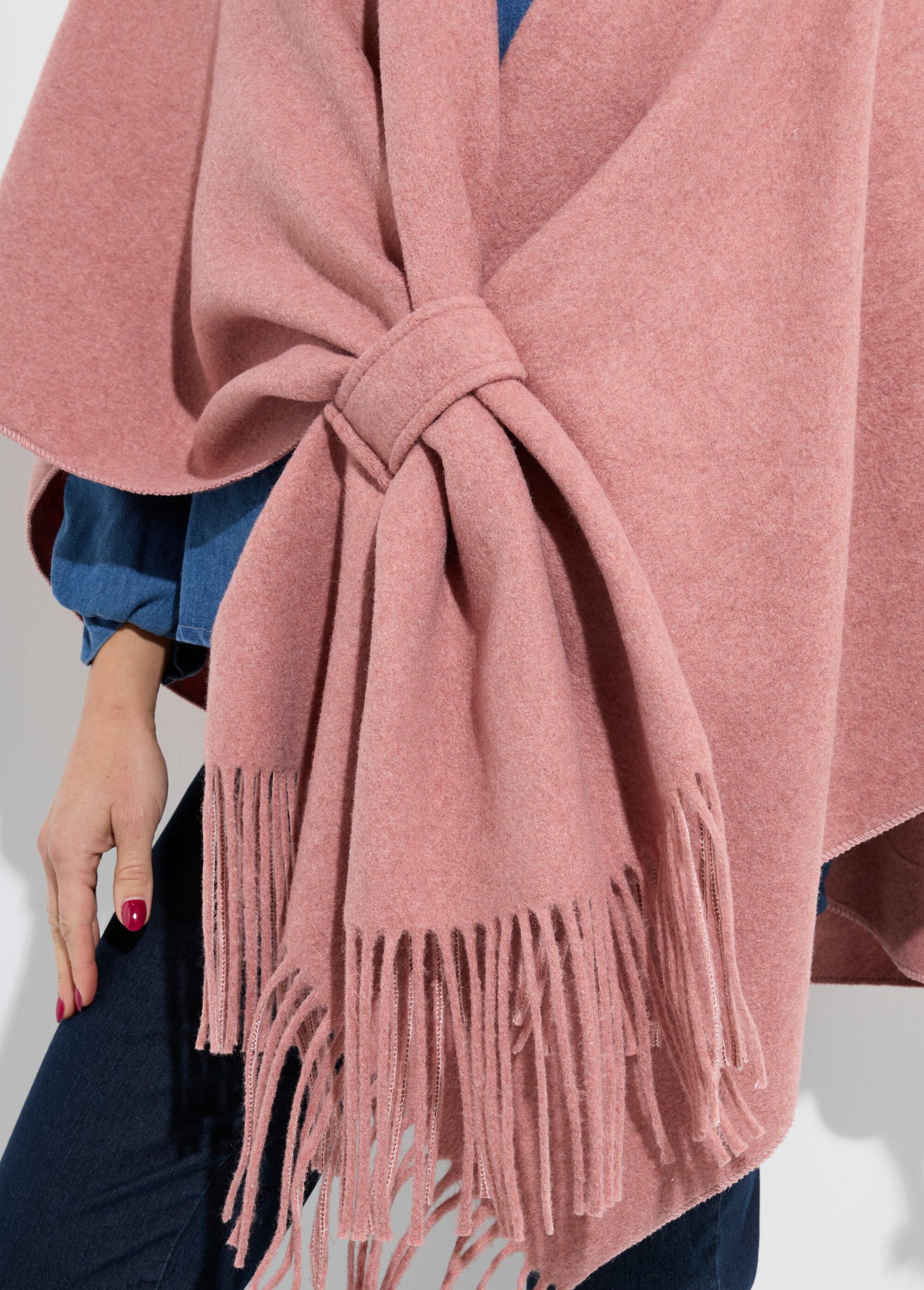 Manteau cape à franges aspect lainage Femme Rose LBV-831V DE1