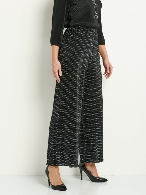 Pantalon large élastiqué à pois plissé Femme Noir ZA-PANPLIPOIS FA2