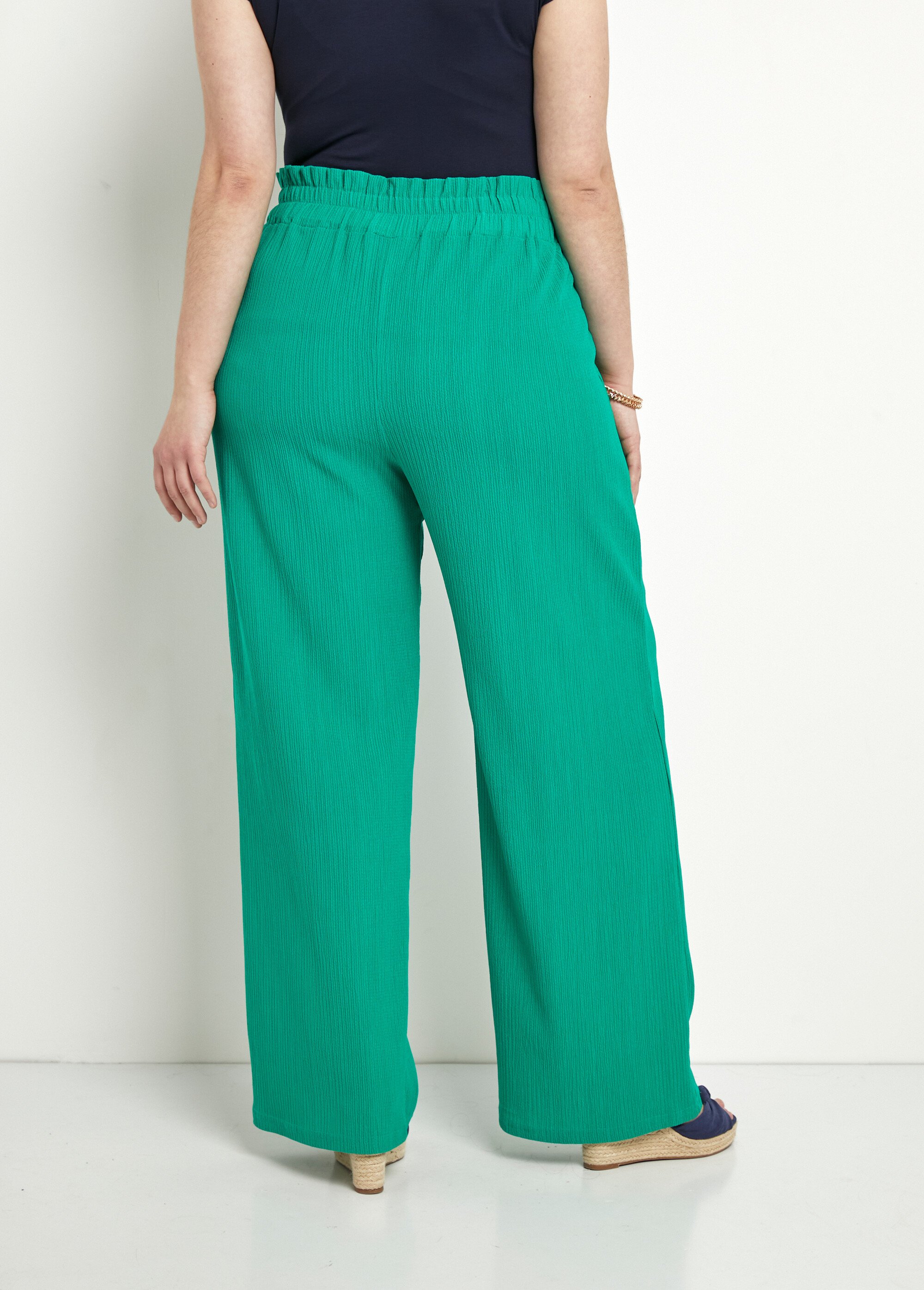 Pantalon vert large taille élastiquée maille relief