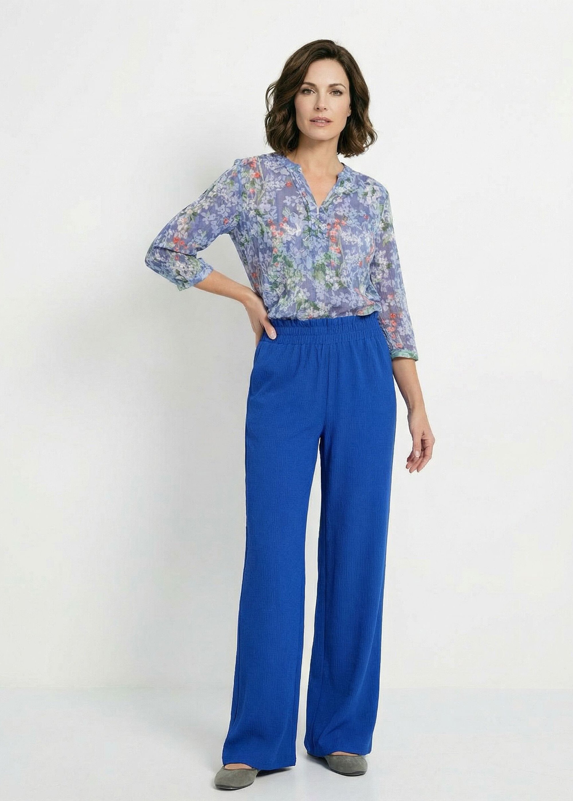 Pantalon vert large taille élastiquée maille relief Femme Bleu NARRO MV1