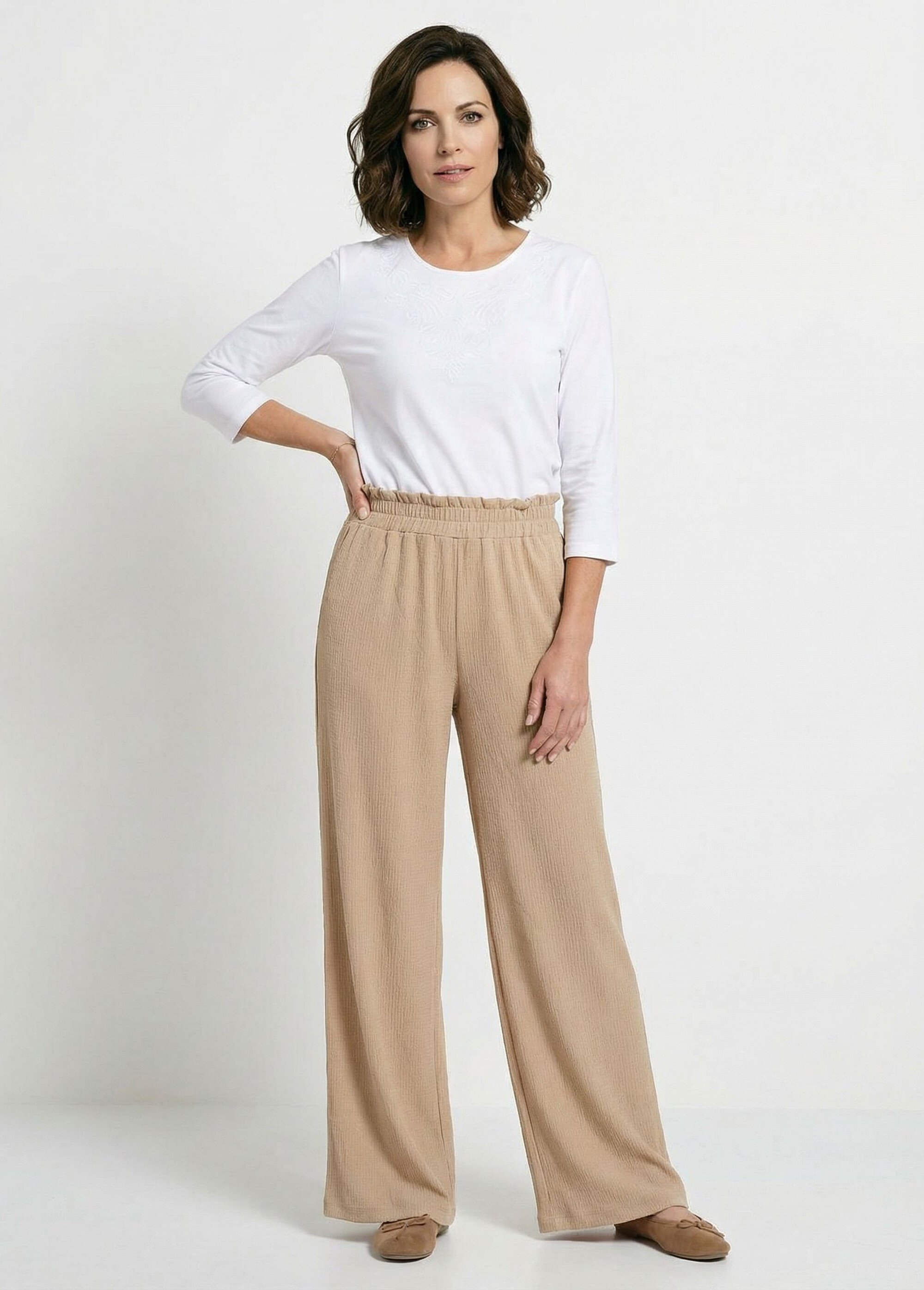 Pantalon vert large taille élastiquée maille relief Femme Beige NARRO MV1