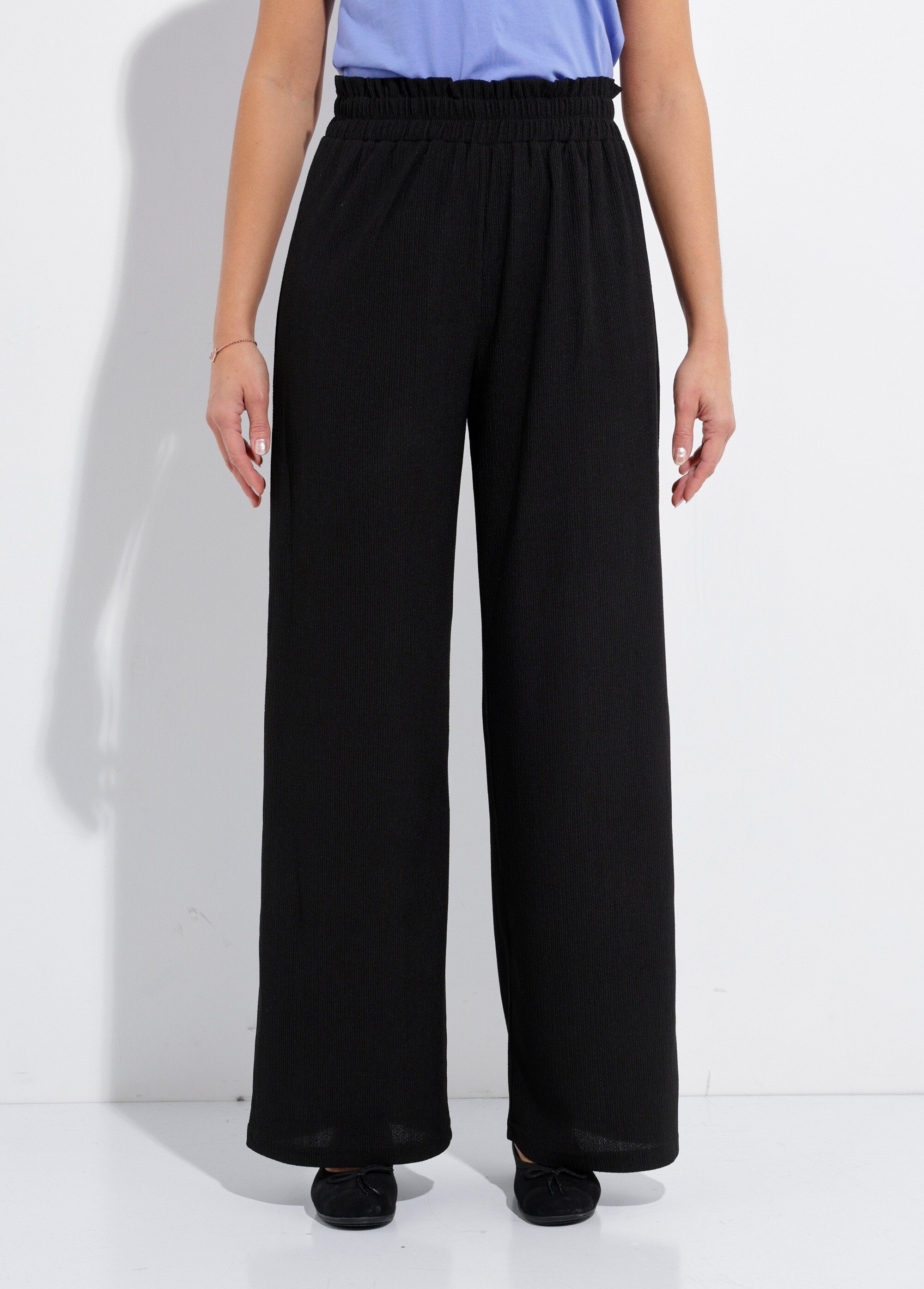 Pantalon vert large taille élastiquée maille relief Femme Noir NARRO FA1