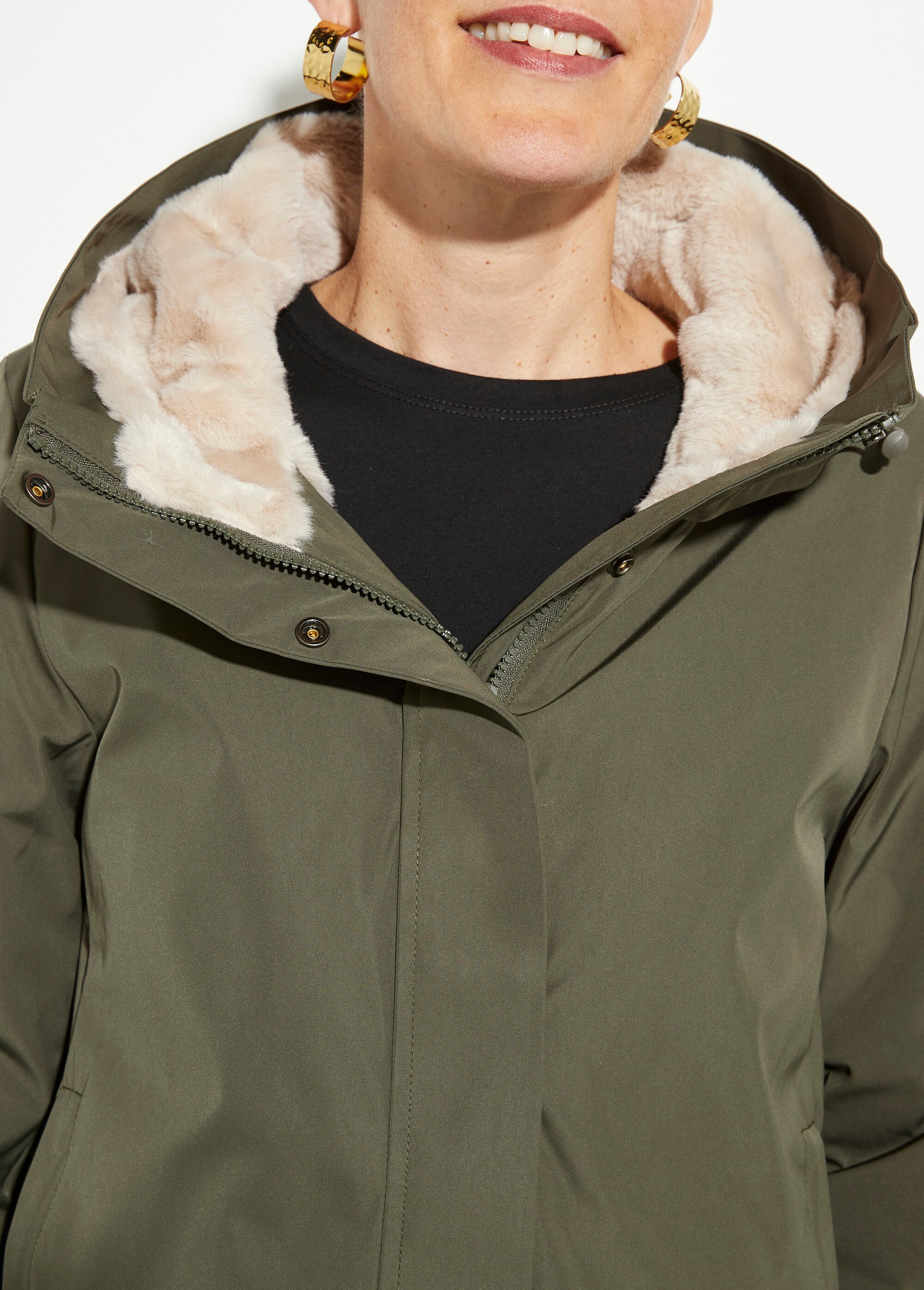 Parka chaude déperlante doublure fourrure Femme Vert LJ-6046 DE1
