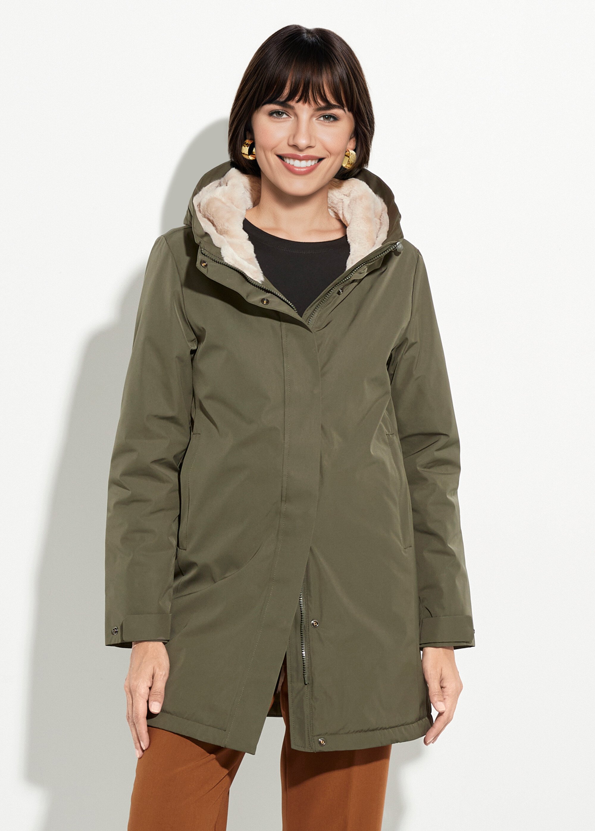 Parka chaude déperlante doublure fourrure Femme Vert LJ-6046 FA1