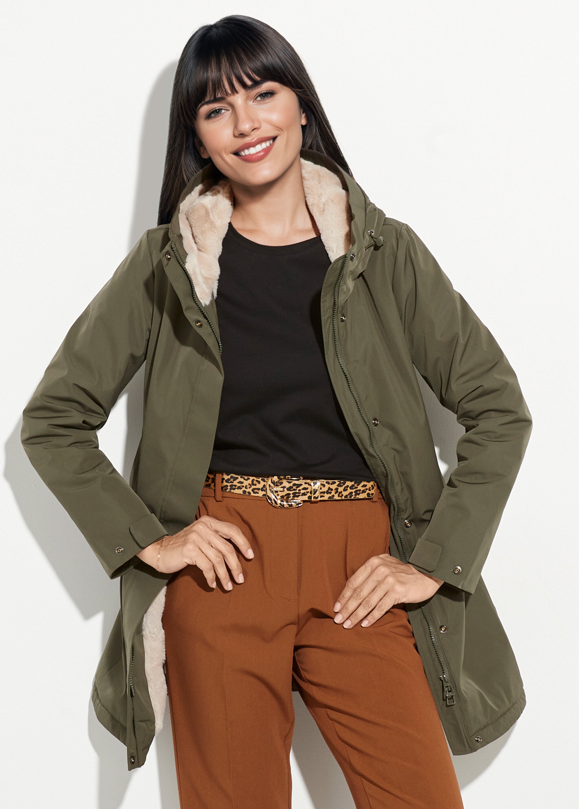 Parka chaude déperlante doublure fourrure Femme Vert LJ-6046 MV1