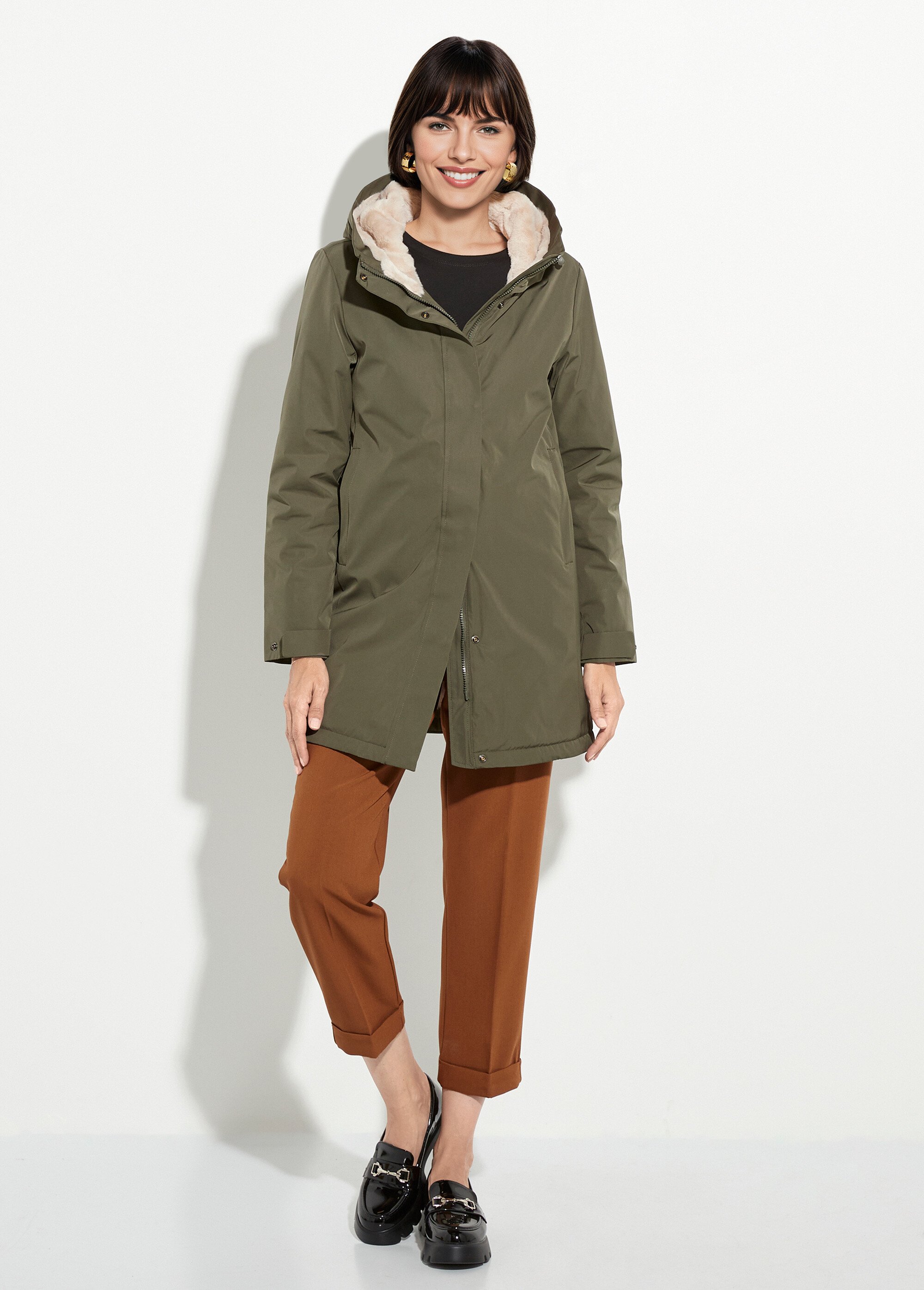 Parka chaude déperlante doublure fourrure Femme Vert LJ-6046 SF1