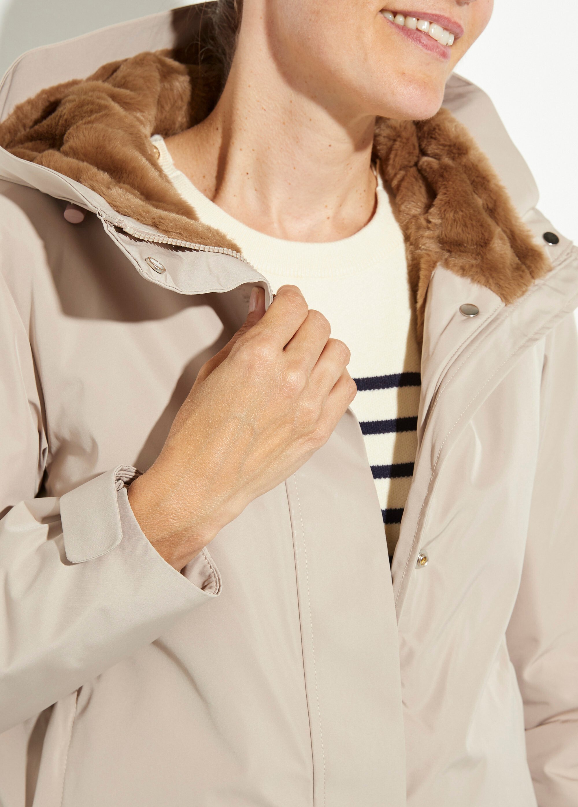 Parka chaude déperlante doublure fourrure Femme Beige LJ-6046 DE1