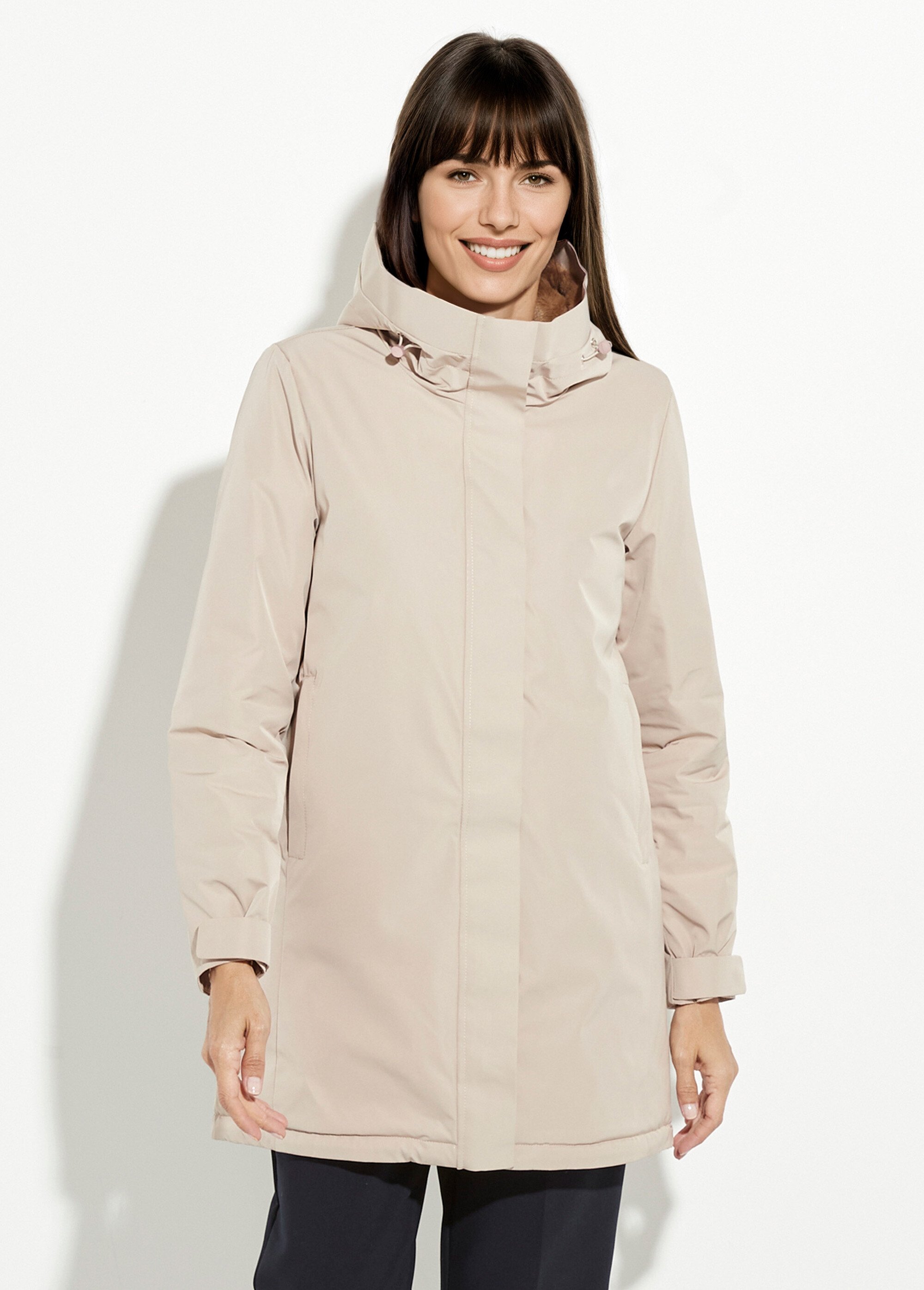 Parka chaude déperlante doublure fourrure Femme Beige LJ-6046 FA1