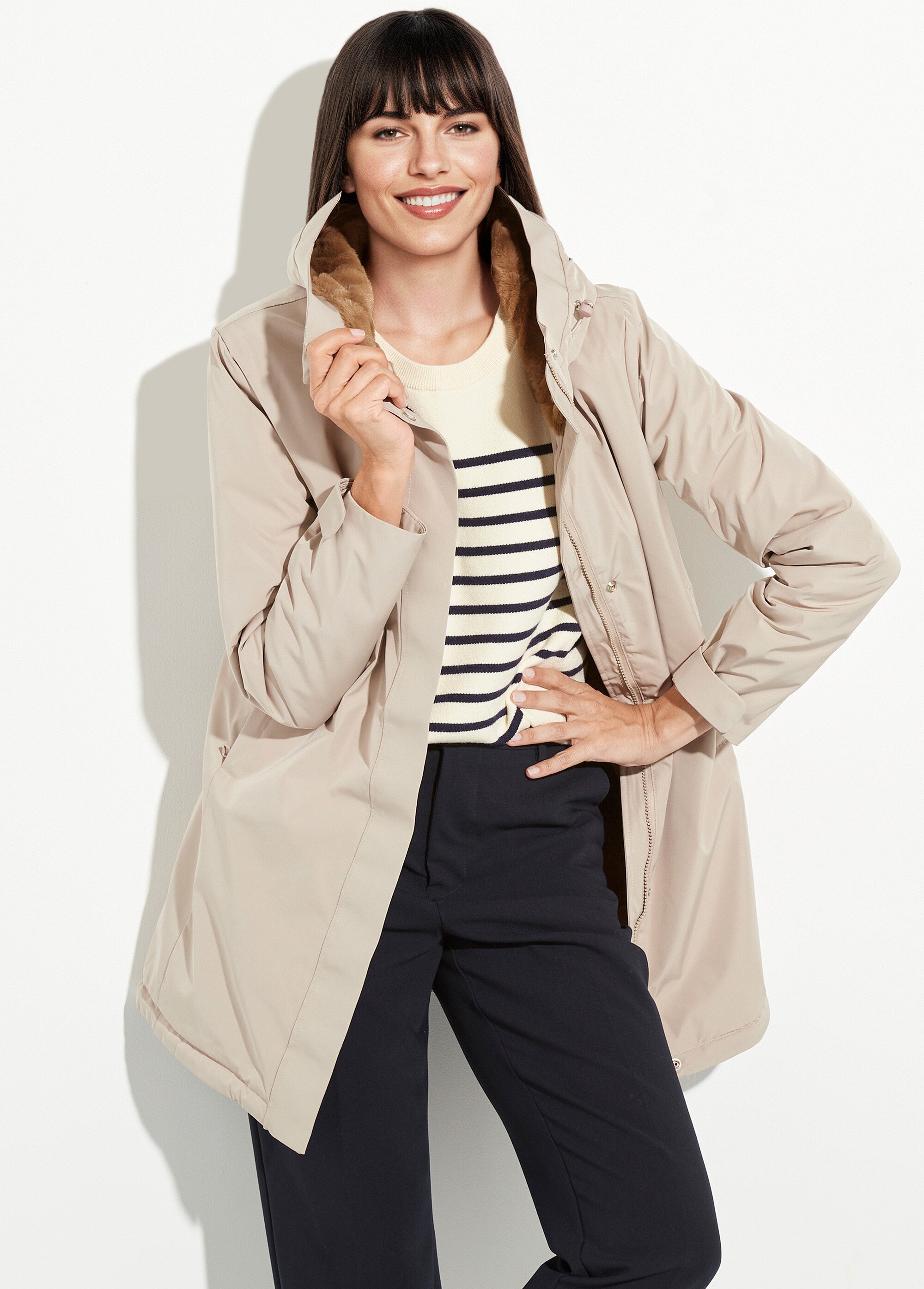Parka chaude déperlante doublure fourrure Femme Beige LJ-6046 MV1