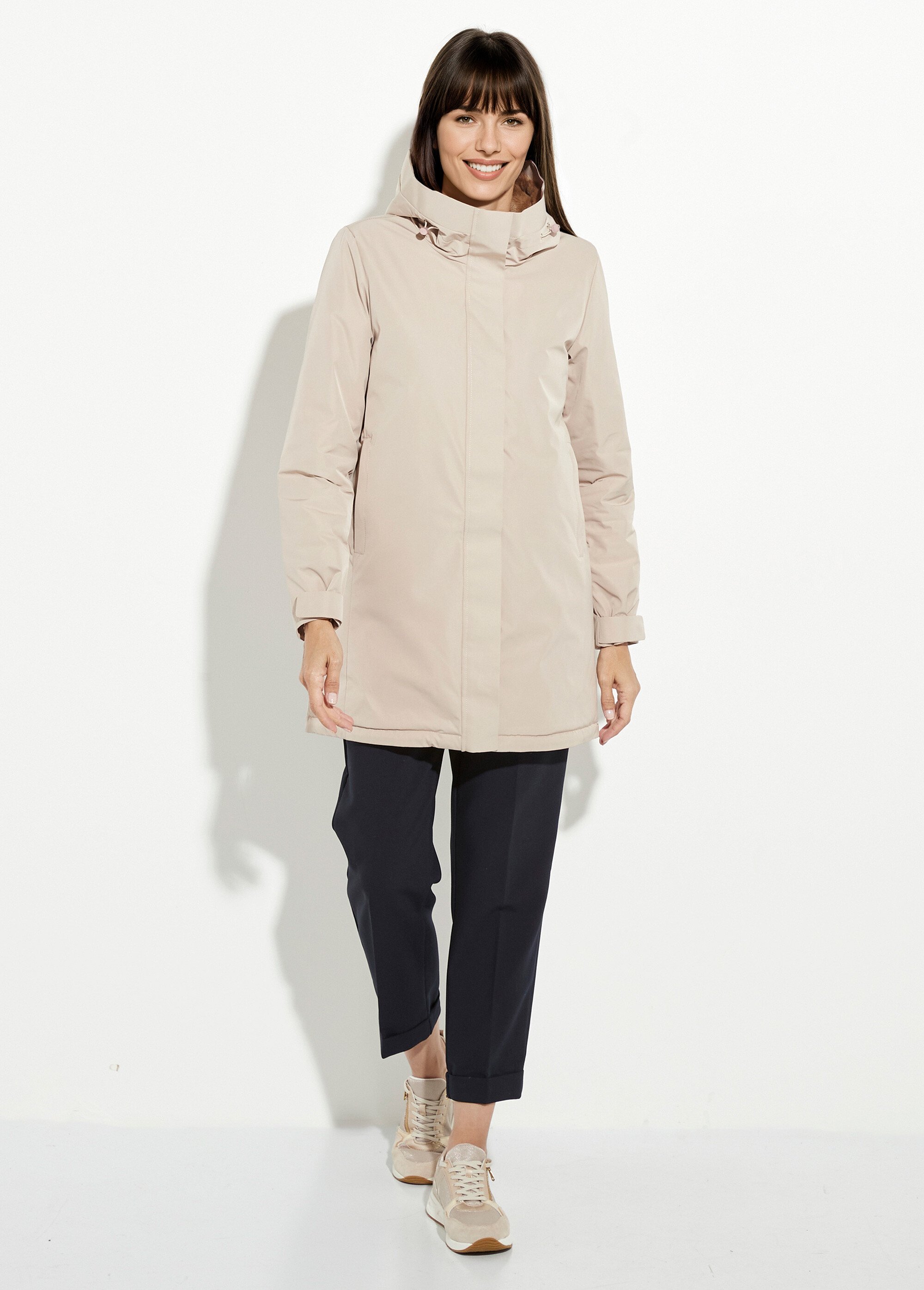 Parka chaude déperlante doublure fourrure Femme Beige LJ-6046 SF1